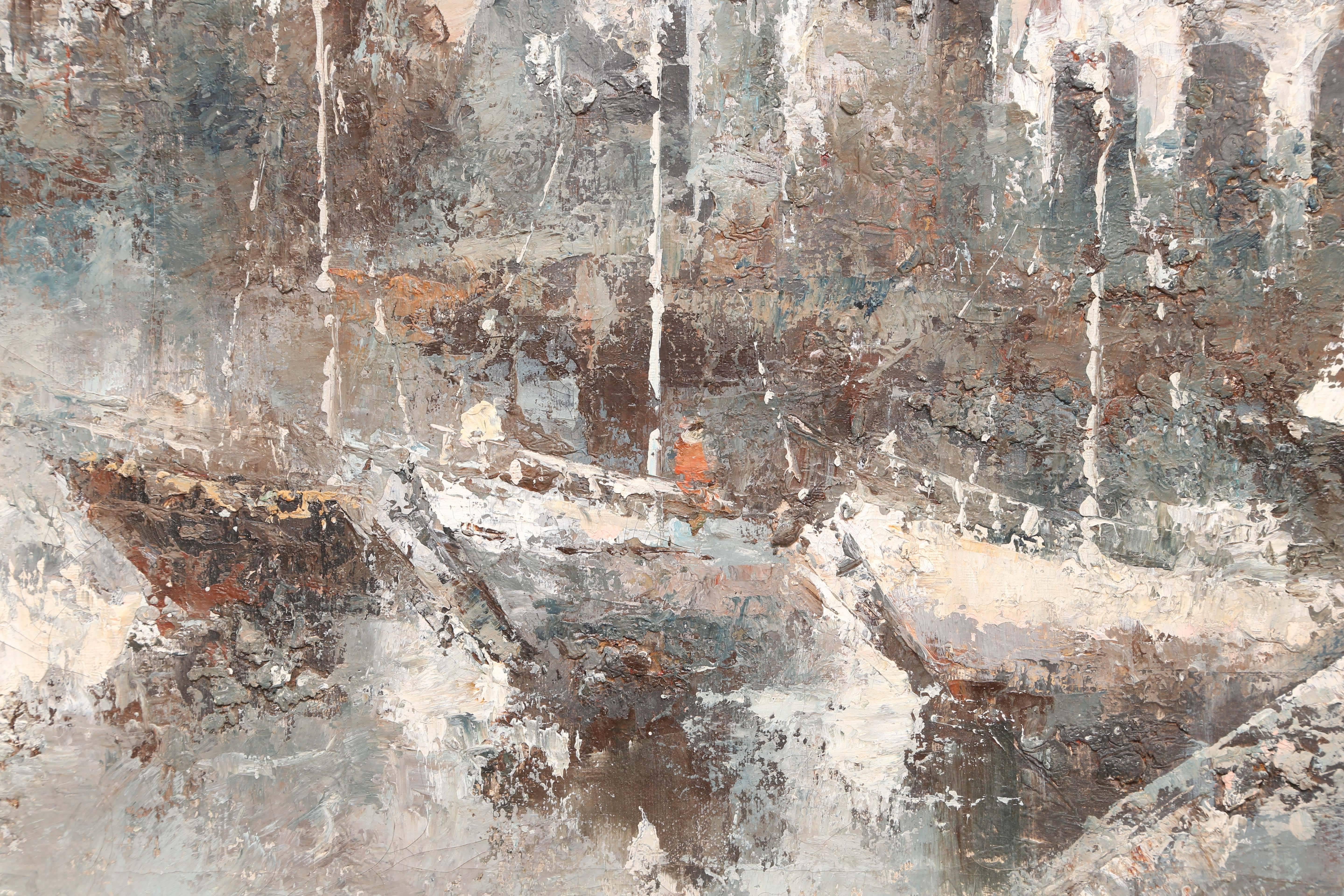 Grazioso dipinto a olio impressionistico originale di Edward Barton (1926-2012) raffigurante una scena del canale di Venezia al tramonto.