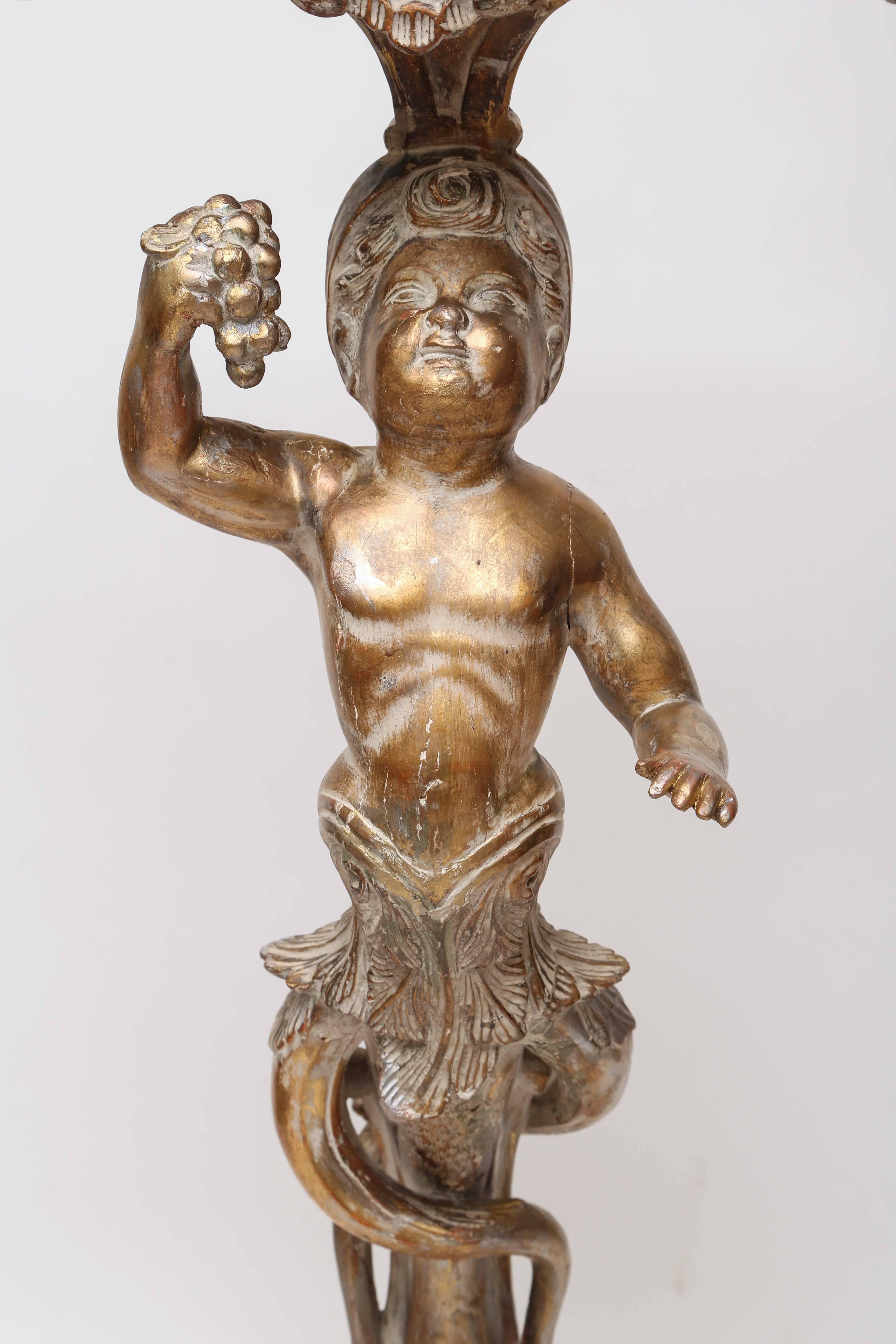 Giltwood 18th Century Gilded Hand-Carved Italian Figural Table of Putto For Sale