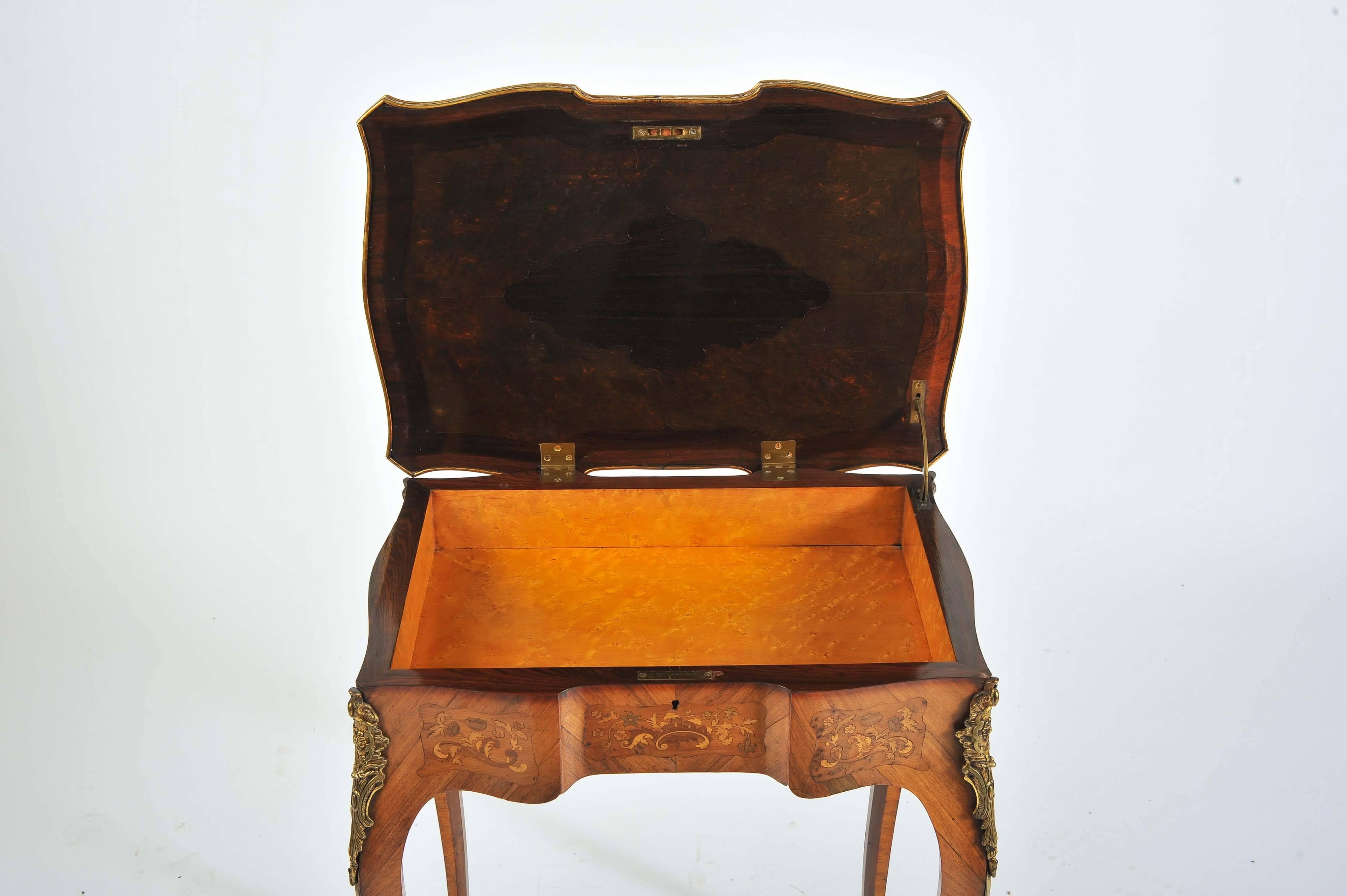 Marquetry Antique French Side Table For Sale