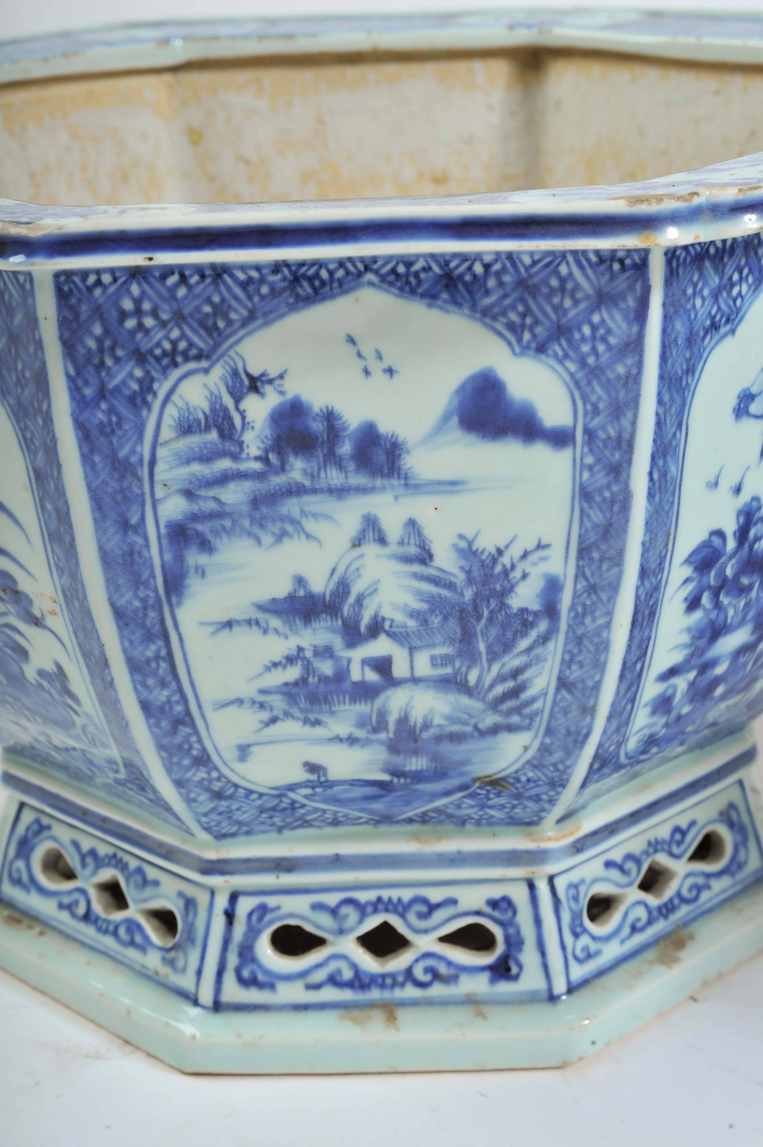 blue and white jardiniere