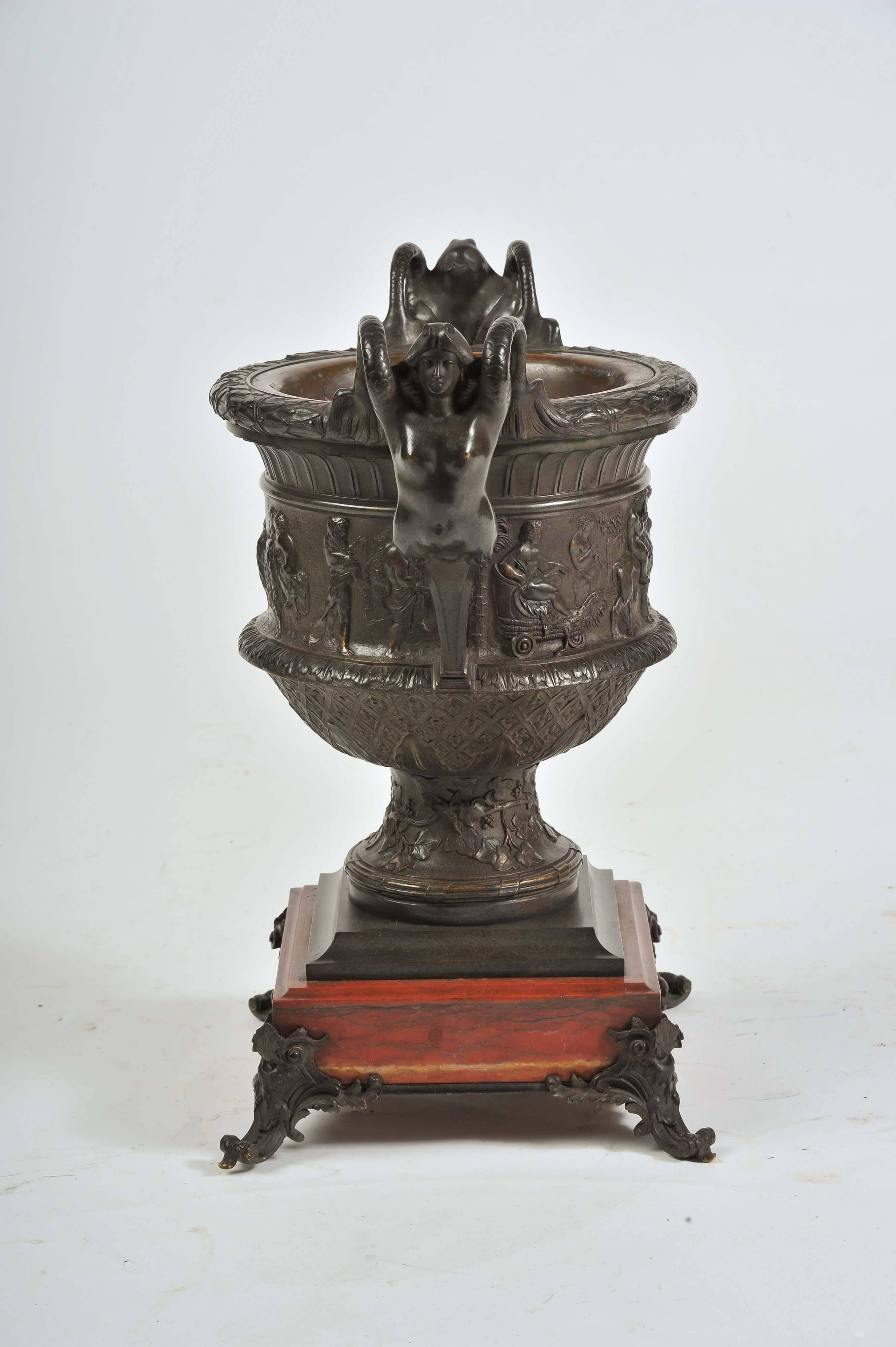 Carved Classical Bronze Urn, 19th Century For Sale