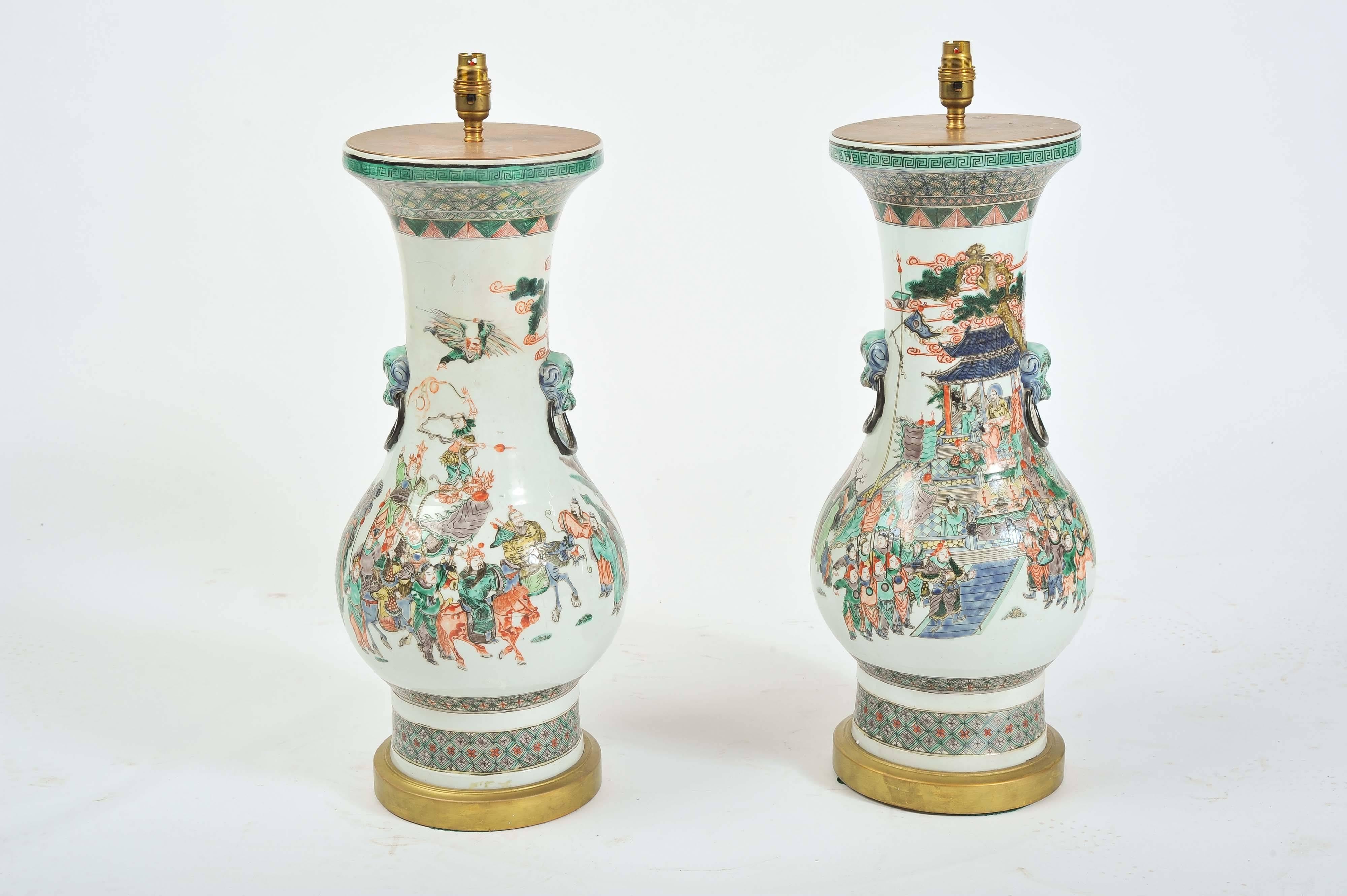 Hand-Painted Pair of 19th Century Chinese Vases / Lamps