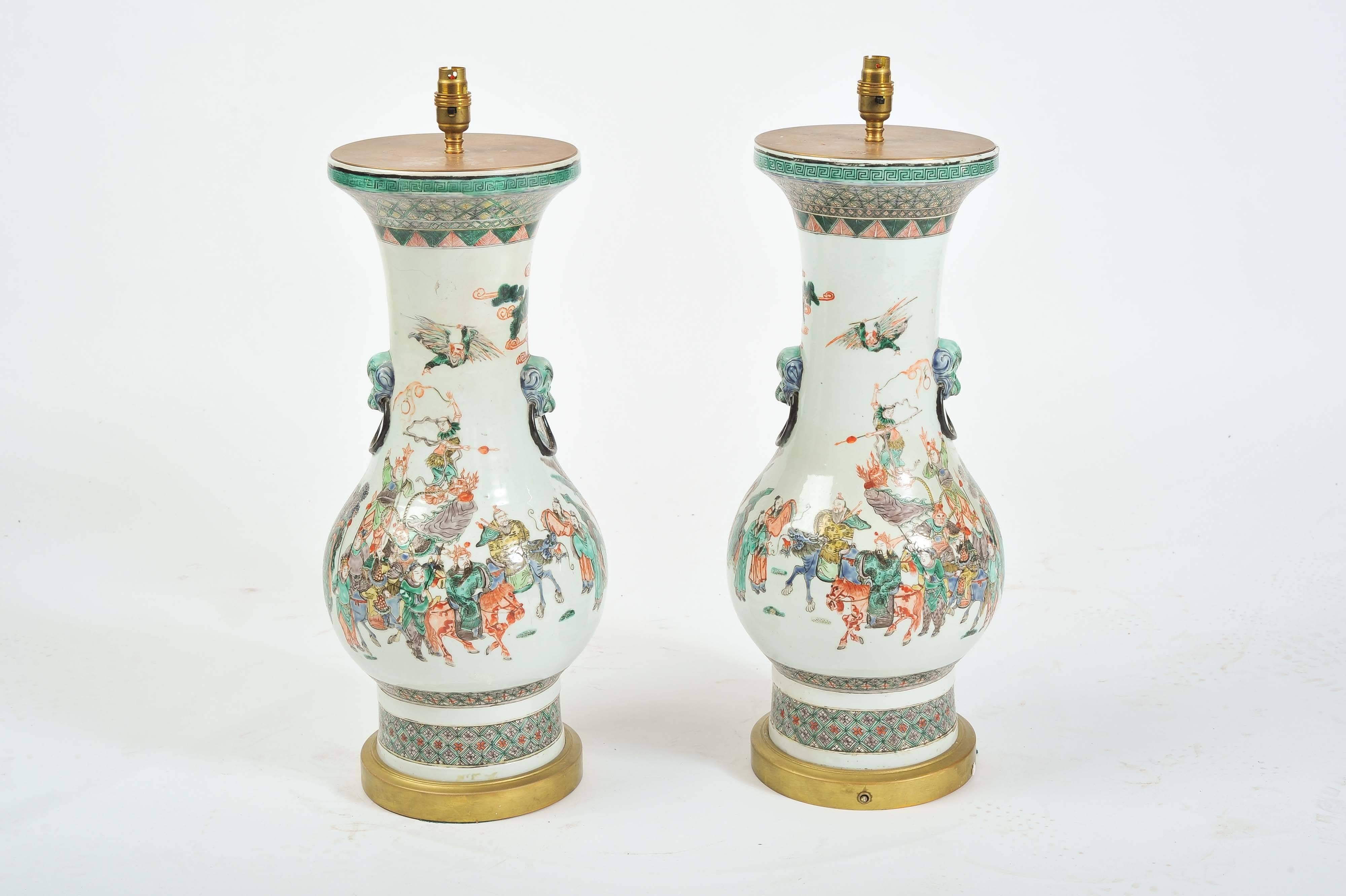 Pair of 19th Century Chinese Vases / Lamps In Good Condition In Brighton, Sussex