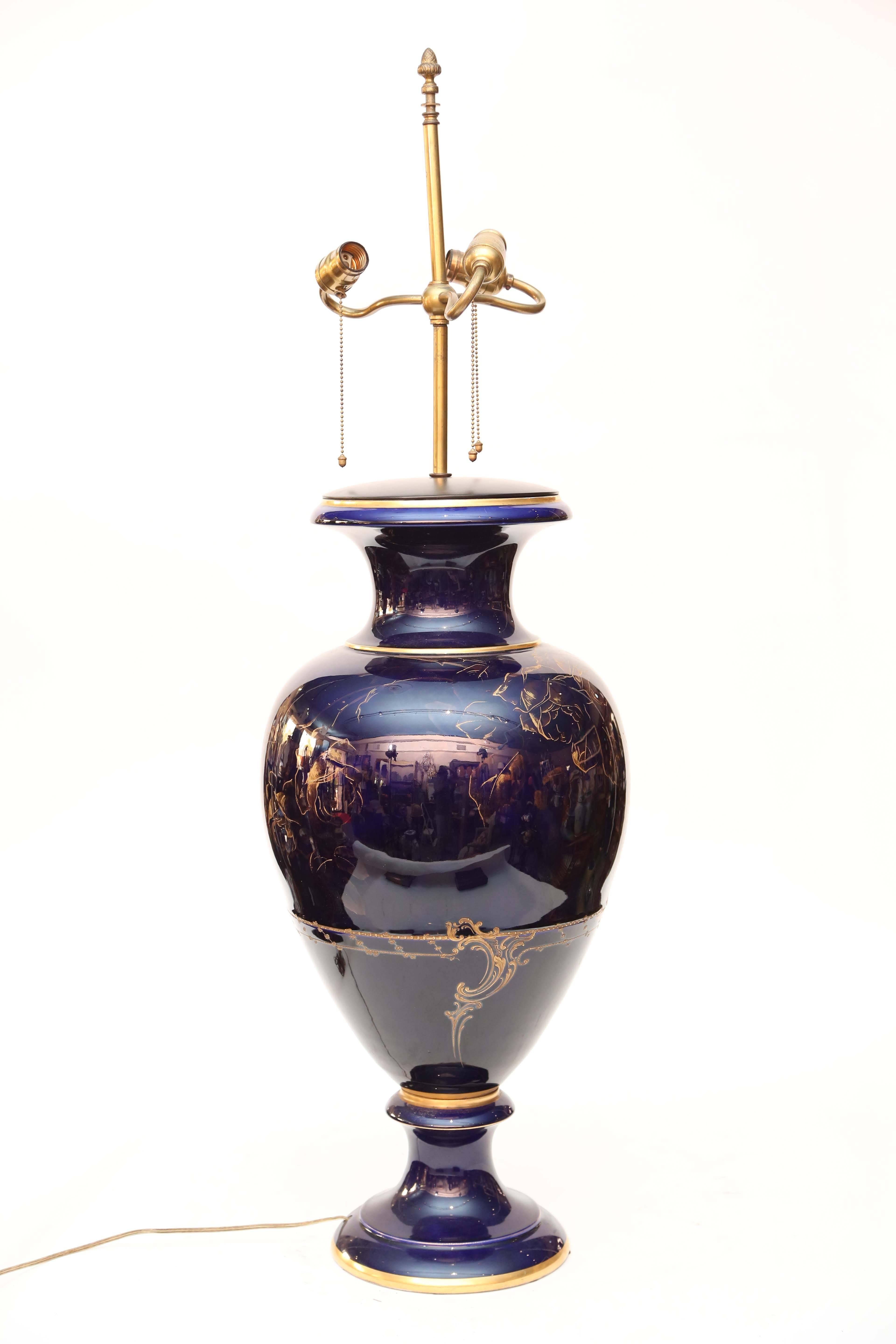 20th Century Monumental French Cobalt Table Lamp