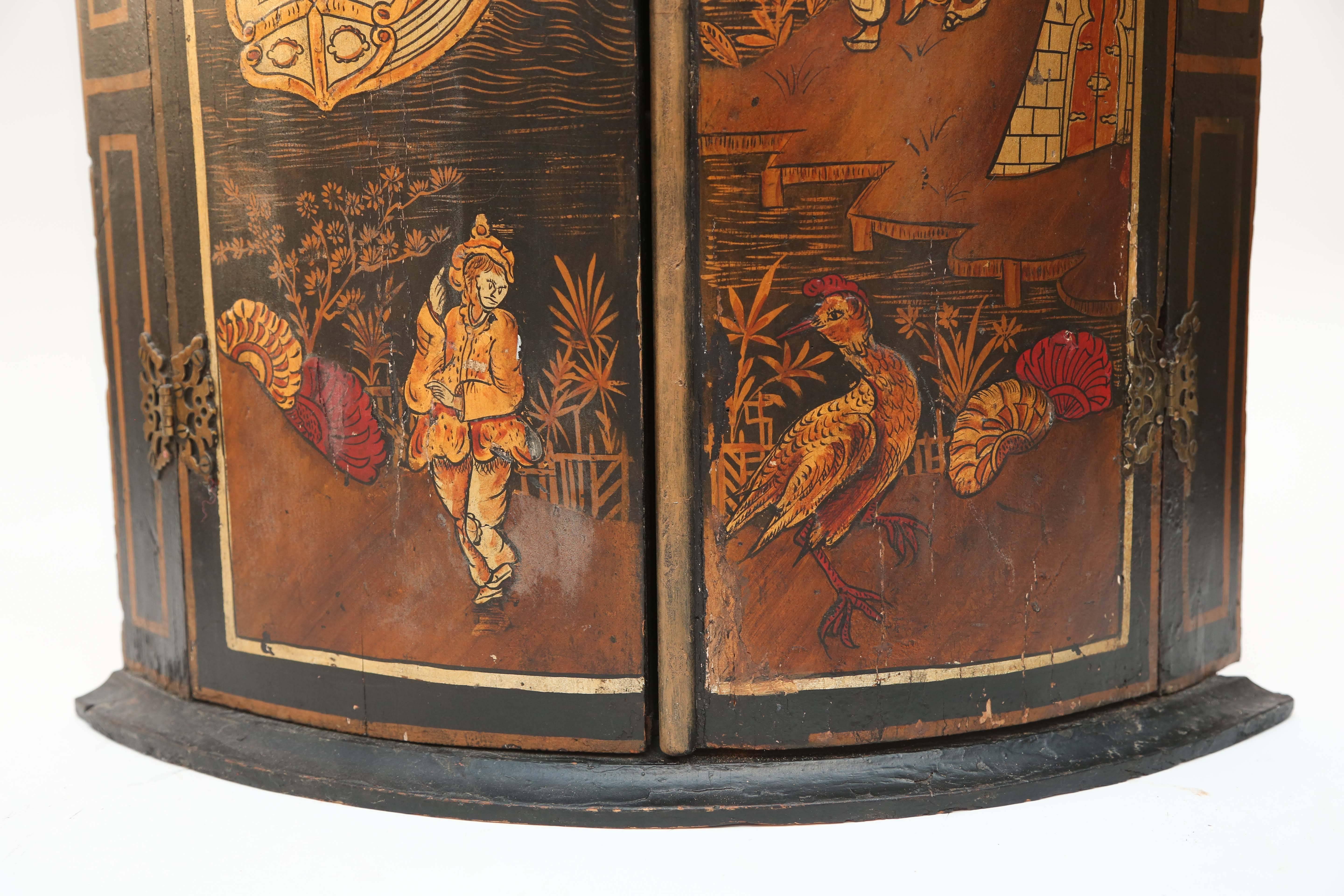 Hand-Painted 18th Century Chinoiserie Wall Mount Cupboard
