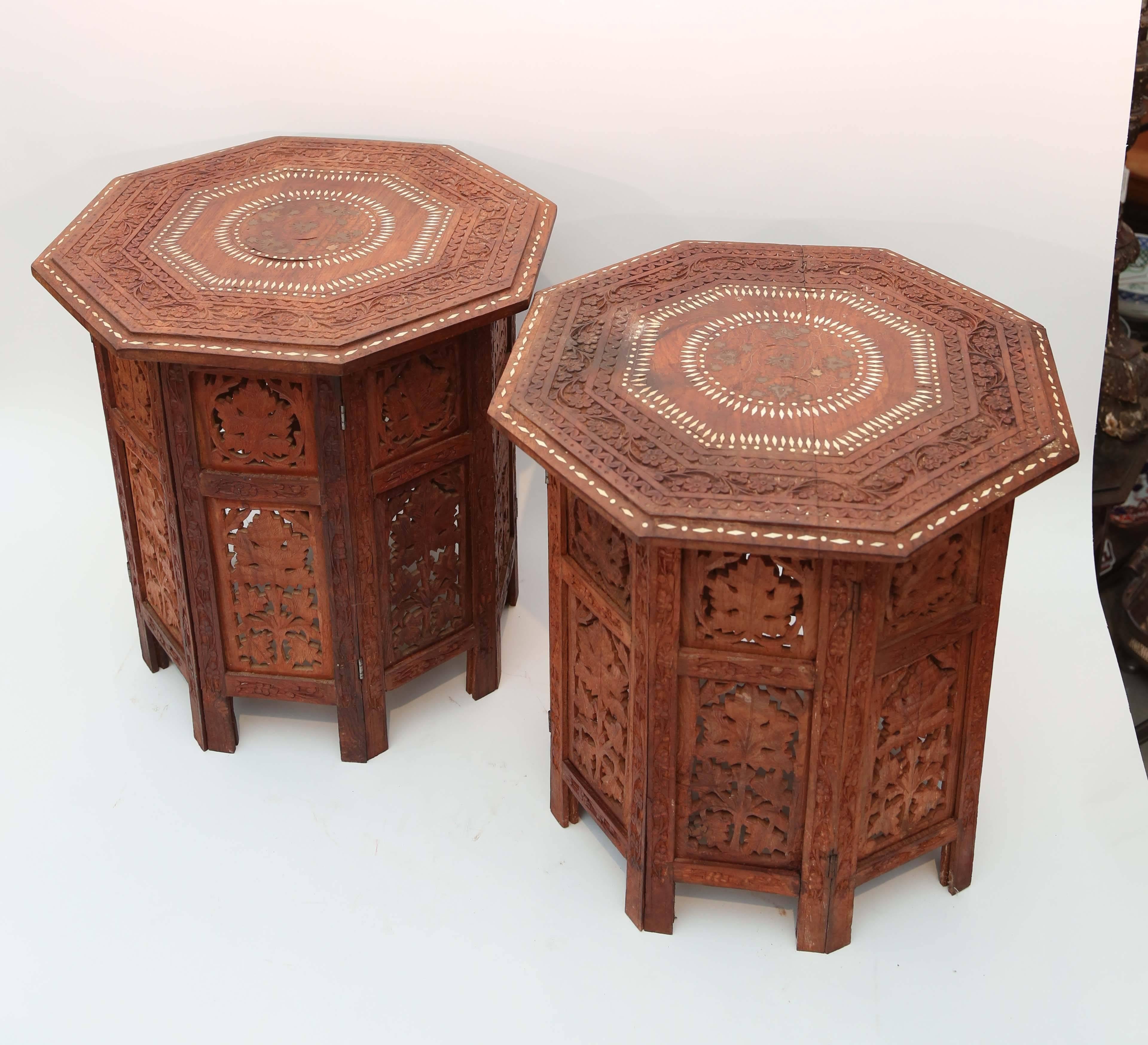 Hand-Carved Pair of Anglo-Indian Travel Tables