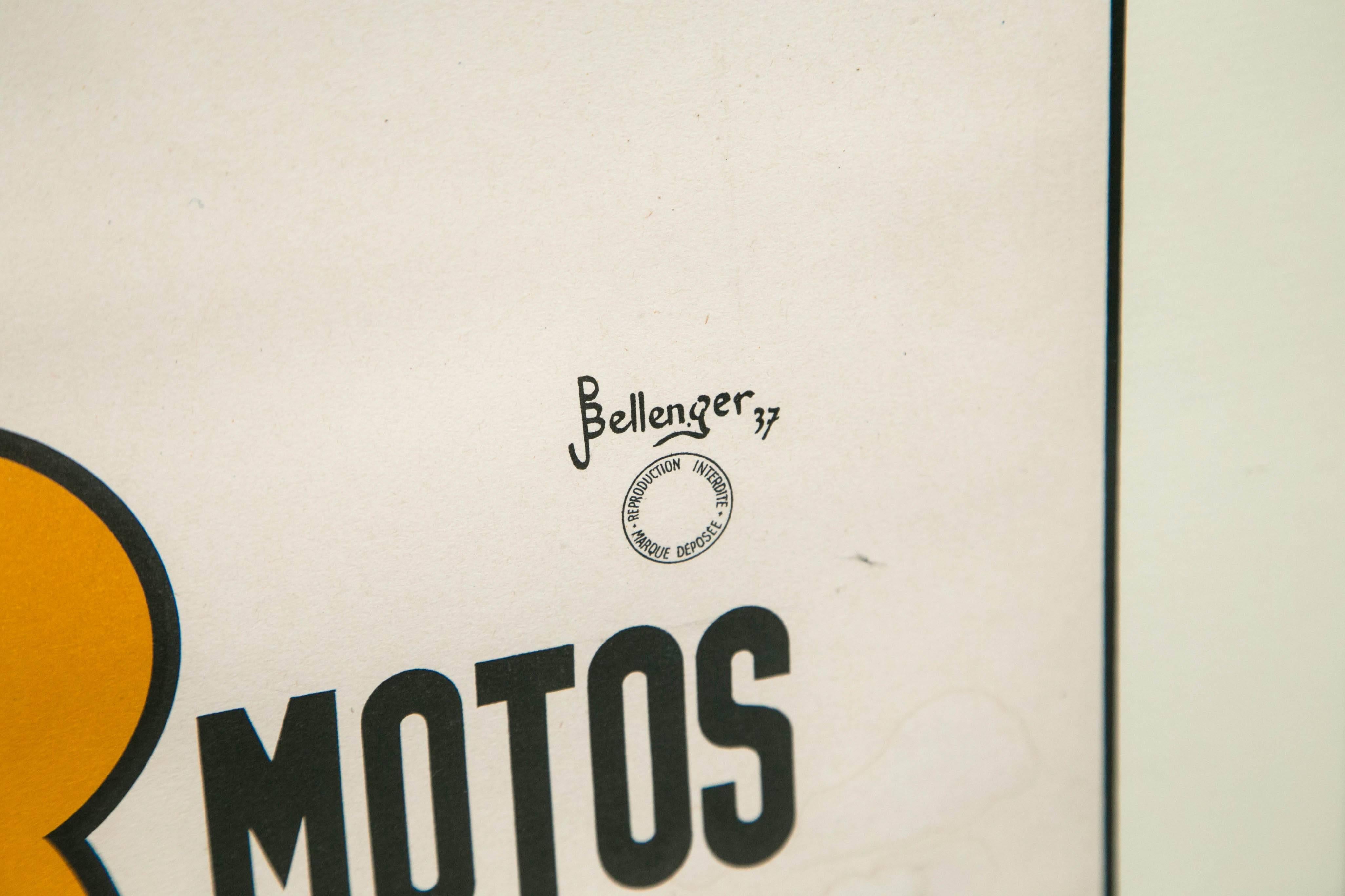 Original 'Cycles Favor Motos' Werbeplakat von Bellenger, 1937, Frankreich (Französisch) im Angebot