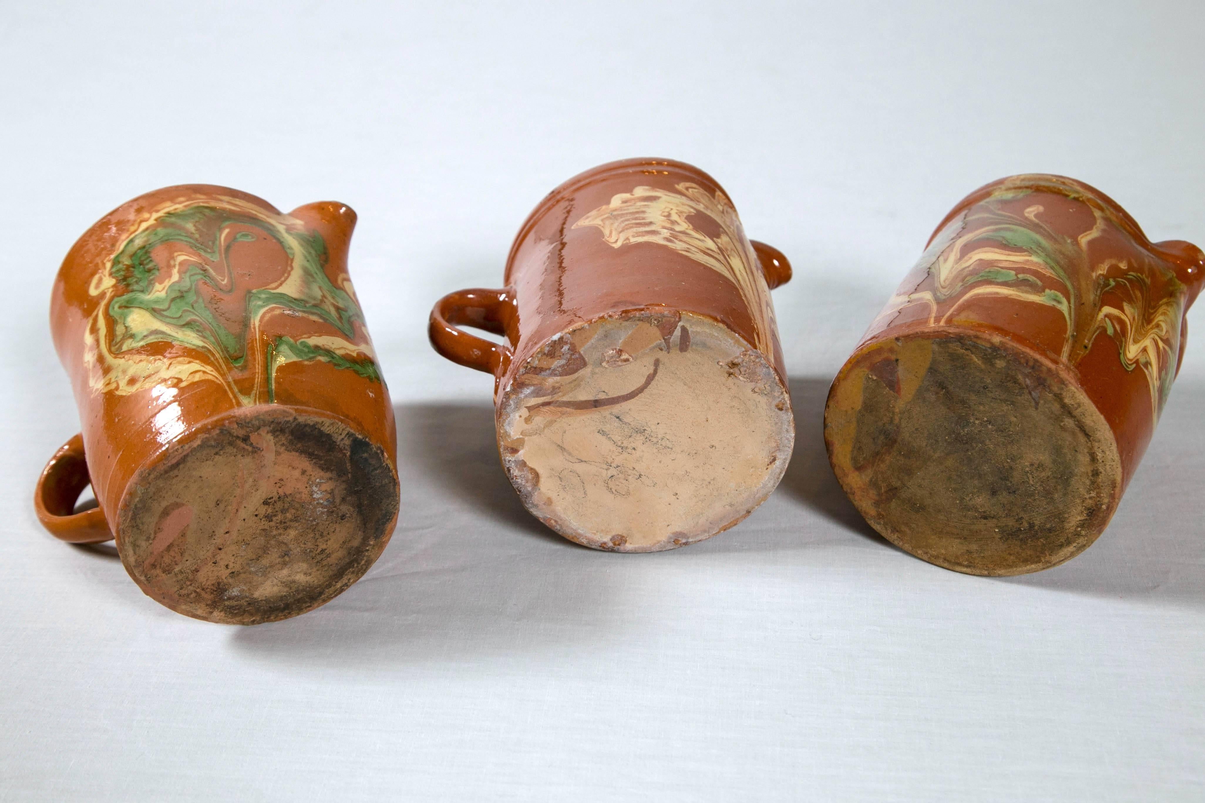 Collection of Three 'Jaspe' Pottery Pitchers, France, Late 19th Century In Good Condition In Chappaqua, NY