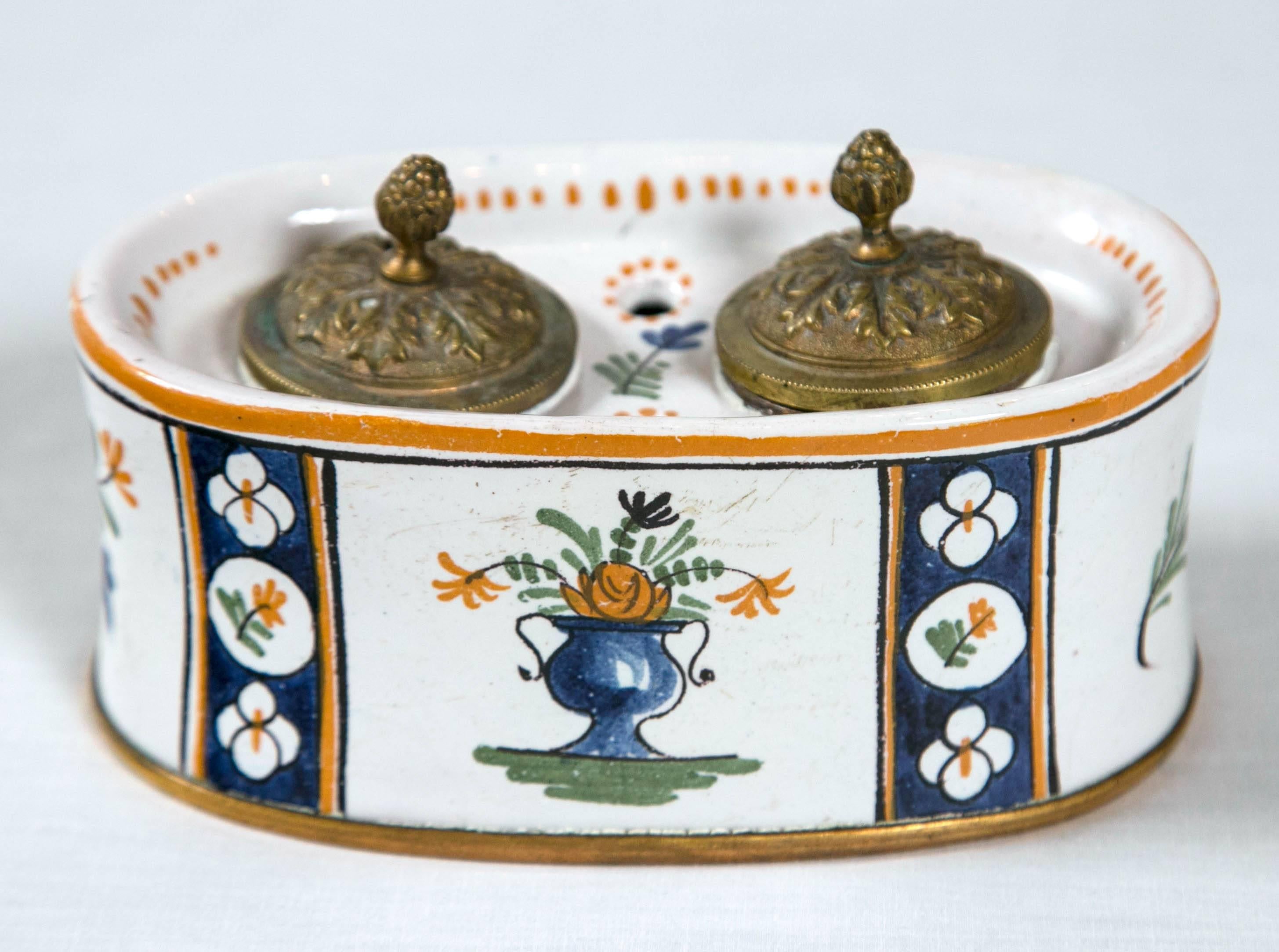 French Faience Inkwell, Late 19th Century 2
