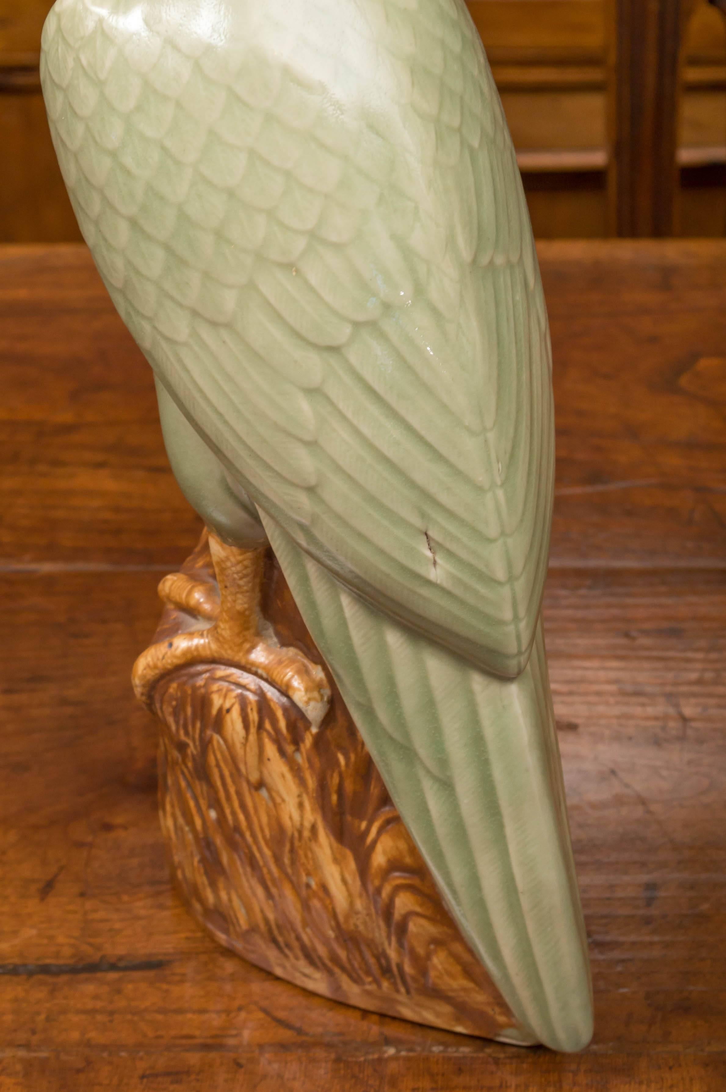 Pair of Chinese Porcelain Celadon and Brown Glaze Parrots, circa 1920 In Excellent Condition In San Francisco, CA