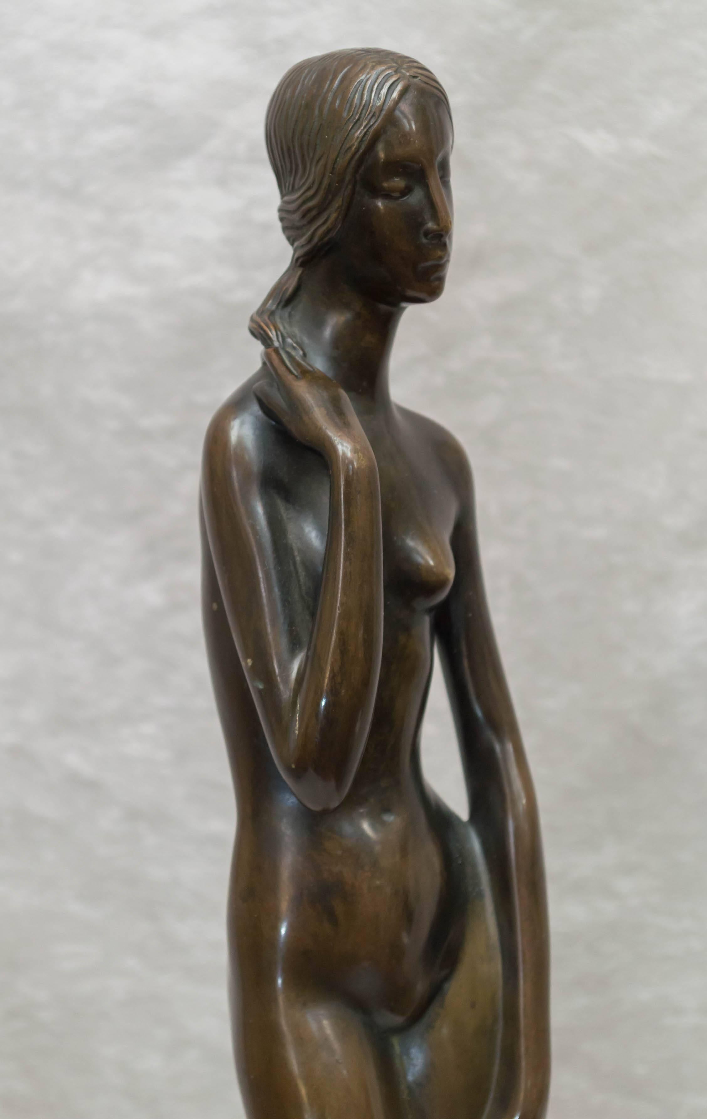 Hand-Crafted Art Deco / Moderne Bronze Figure of a Nude, American, Signed Joseph Motto