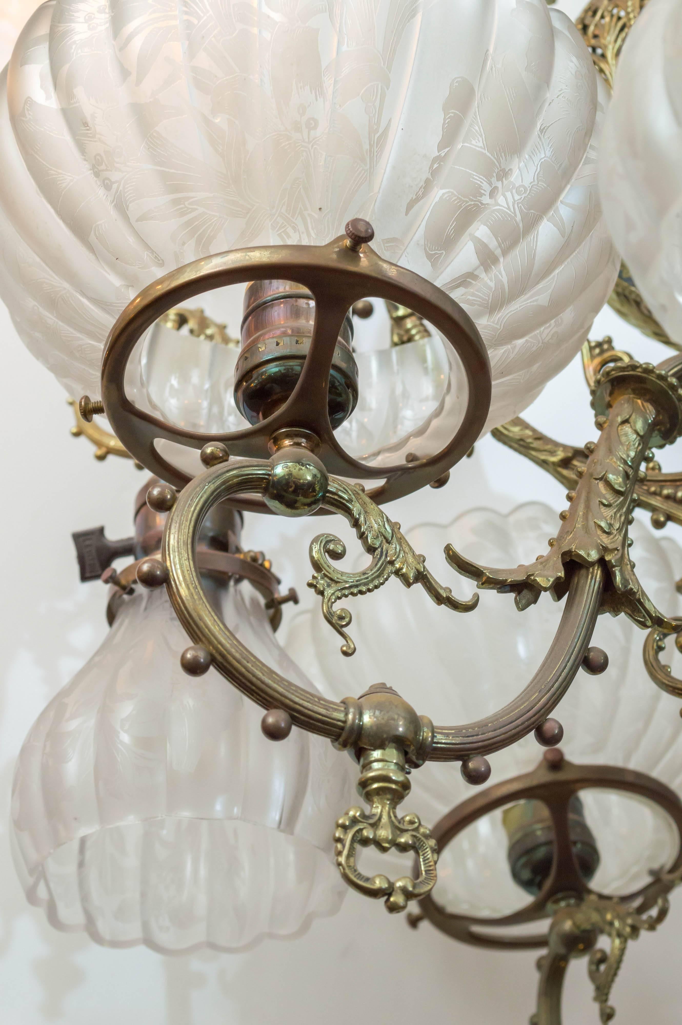 Late Victorian Aesthetic Eight-Arm Gas and Electric Chandelier 1