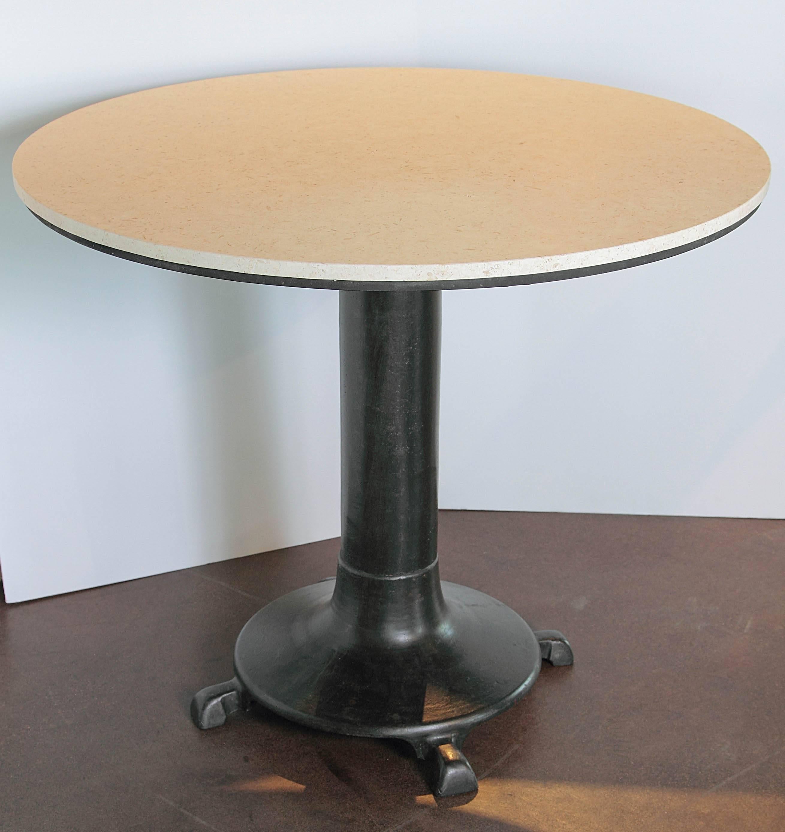 Modern Antique French Iron Shop Table with Limestone Top