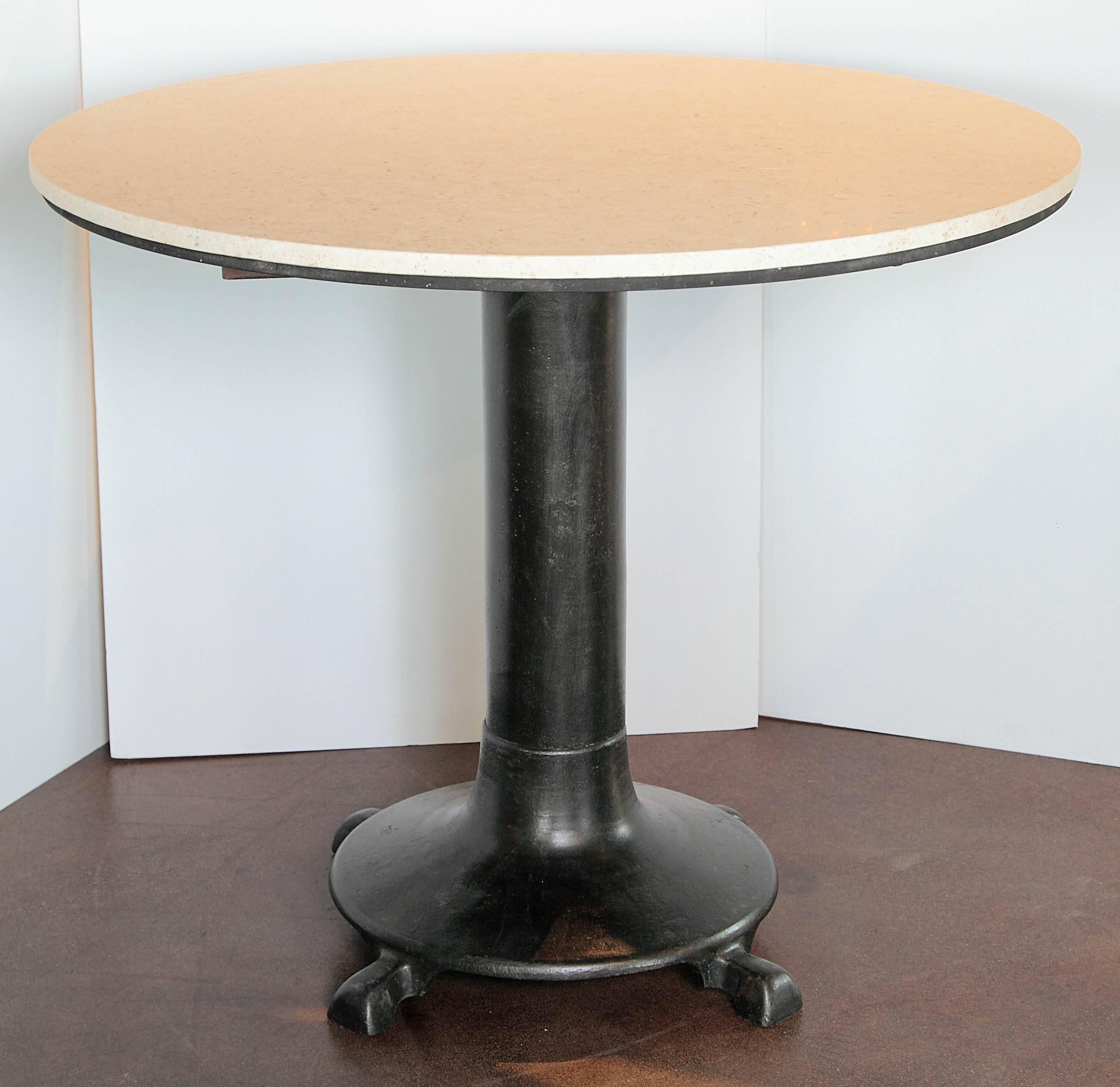 Patinated Antique French Iron Shop Table with Limestone Top