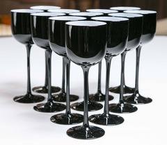 Set of 12 Carlo Moretti Cased Glass Black Wine Glasses