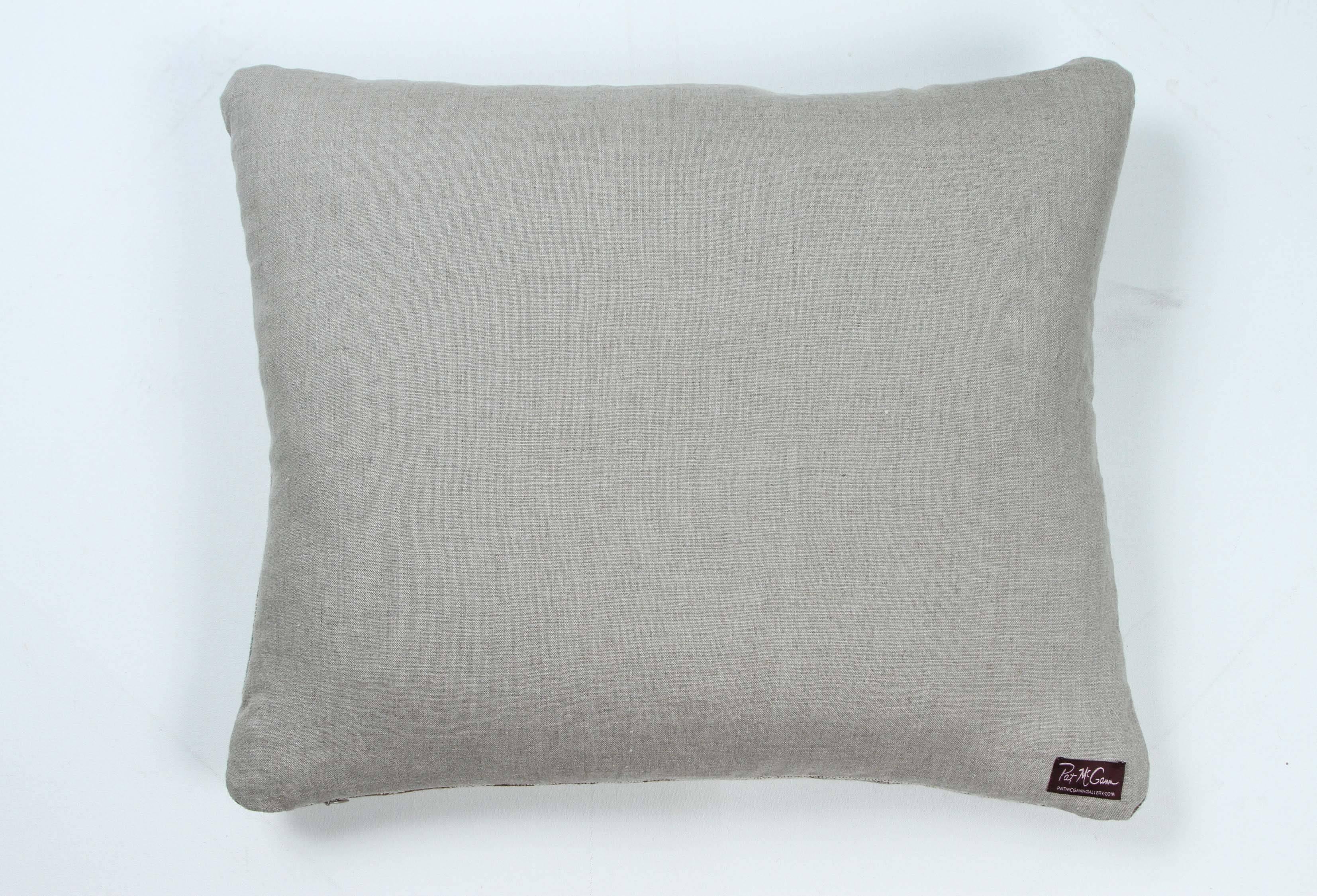 Indian Hand oven Pillow.  Light Blue.  Brown.  Gray.  Ivory.  Wool and Silk.  In Excellent Condition For Sale In Los Angeles, CA