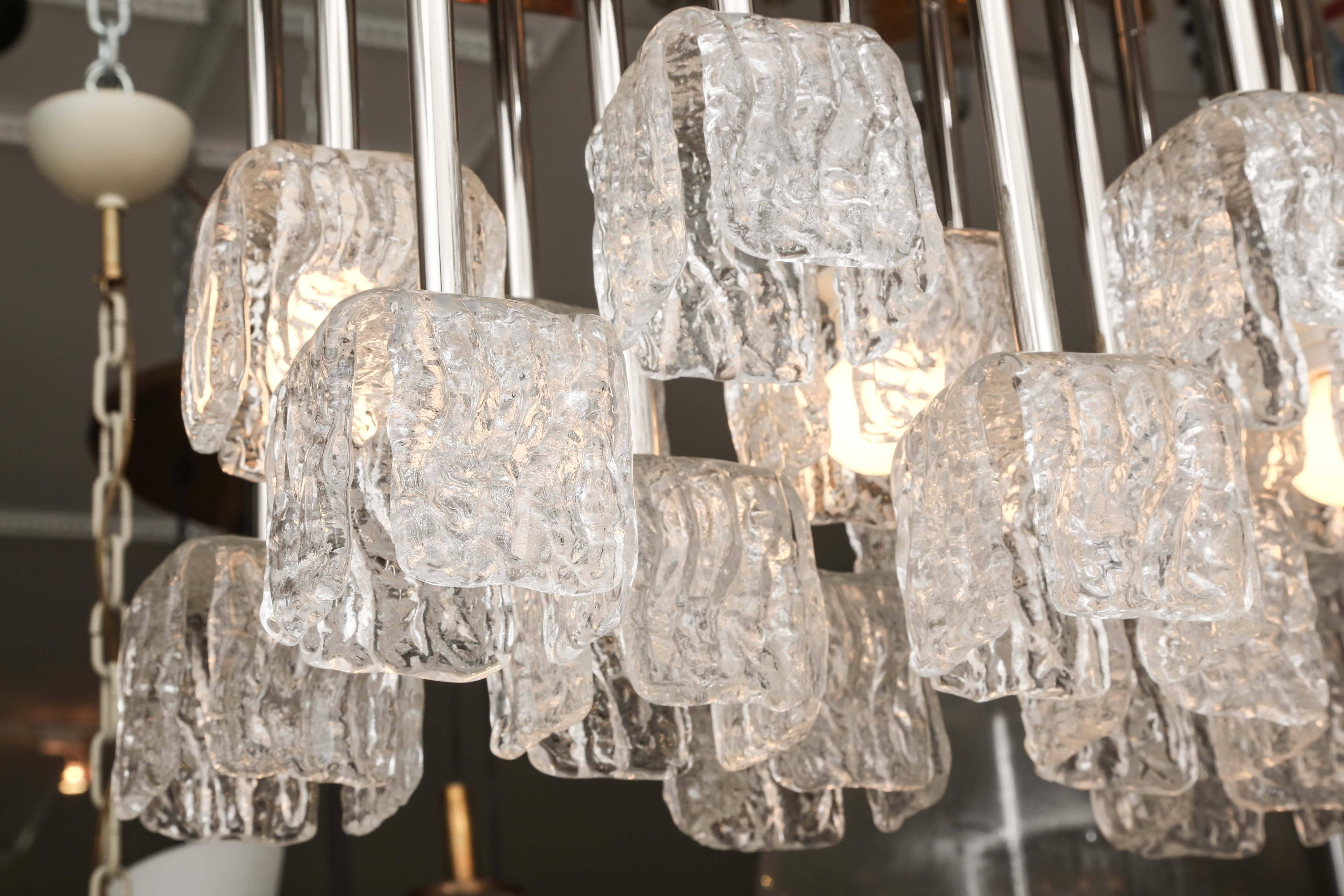 Elegant modernist flush-mount ceiling light fixture featuring 27 textured glass 