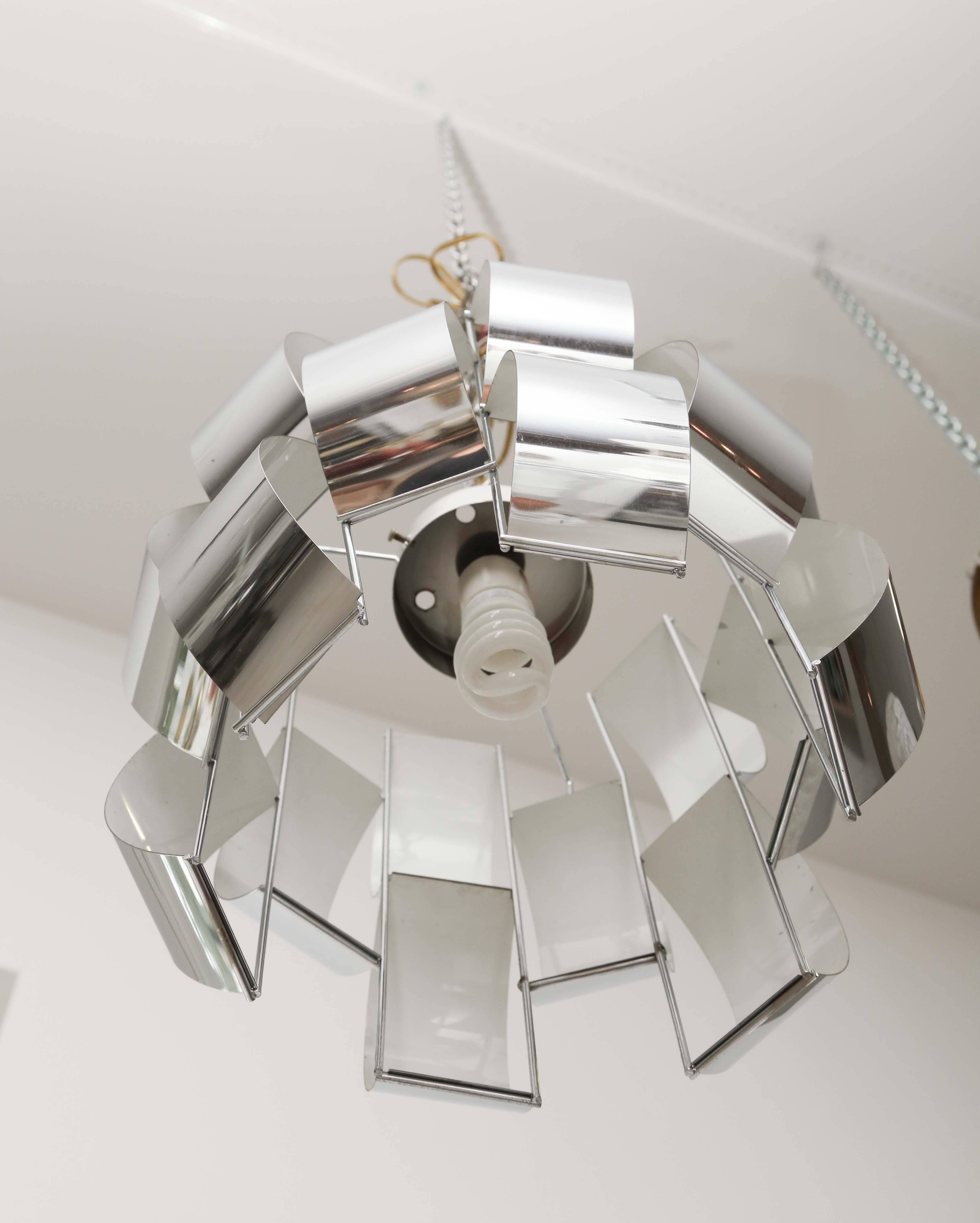 American Vintage Chrome Lightolier Pendant Lamp in the style of Max Sauze For Sale