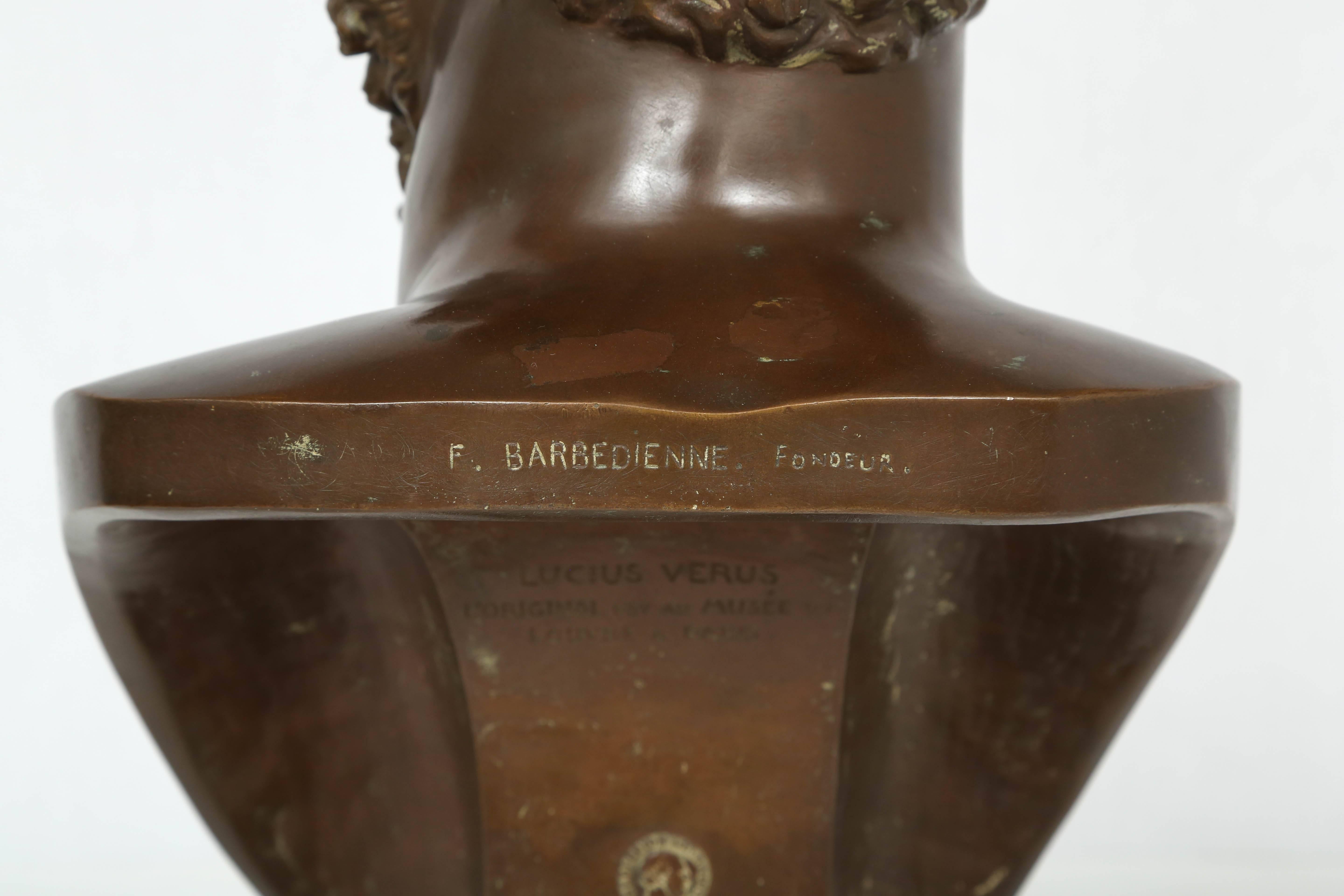 Cast 19th Century, Italian Bronze Bust of Lucius Verus by F. Barbadienne Foundry