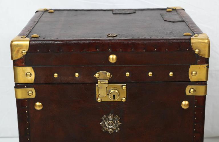 Pair of Vintage Leather Storage Trunks with Brass Trim at ...
