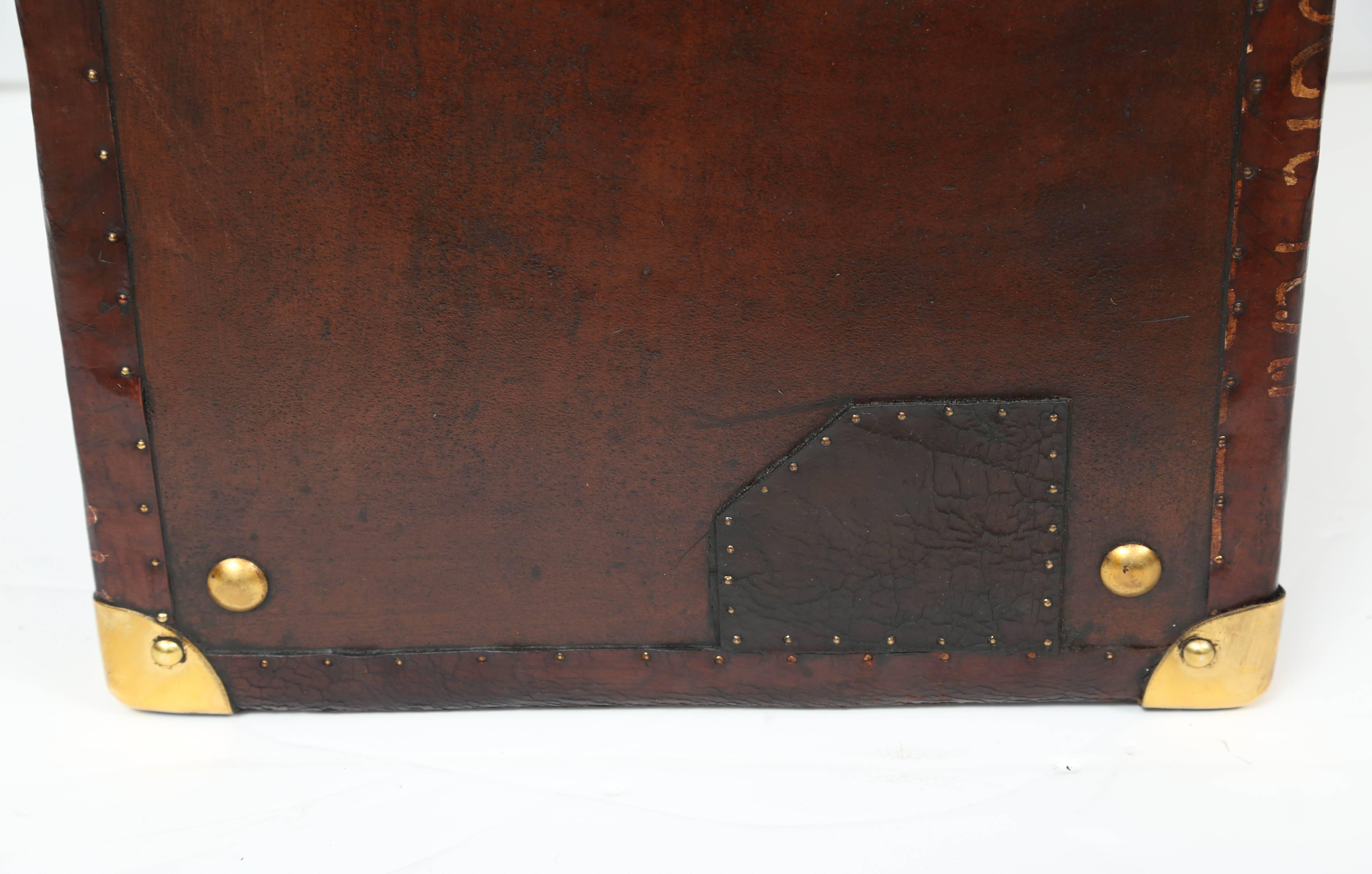 20th Century Pair of Vintage Leather Storage Trunks with Brass Trim