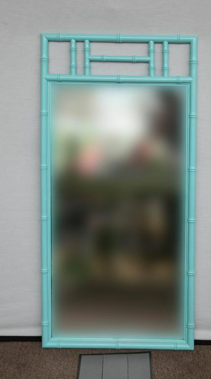 Got Gorgeous? a Jewel of a Pair, Tiffany Blue Bamboo Form Mirrors, Hollywood at 1stDibs