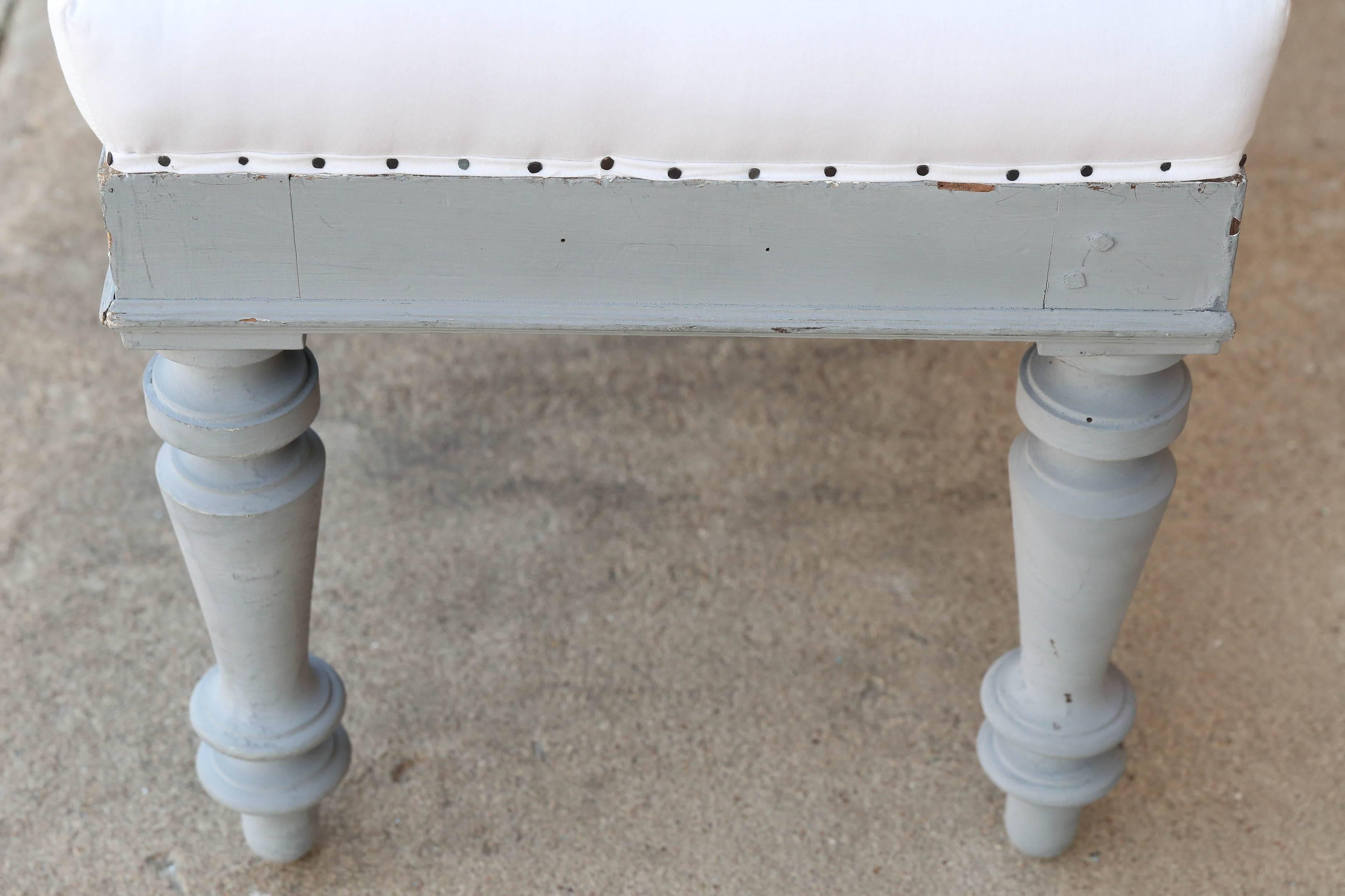 19th Century French Walnut Bench Painted Grey from Belgian Castle In Good Condition In Houston, TX