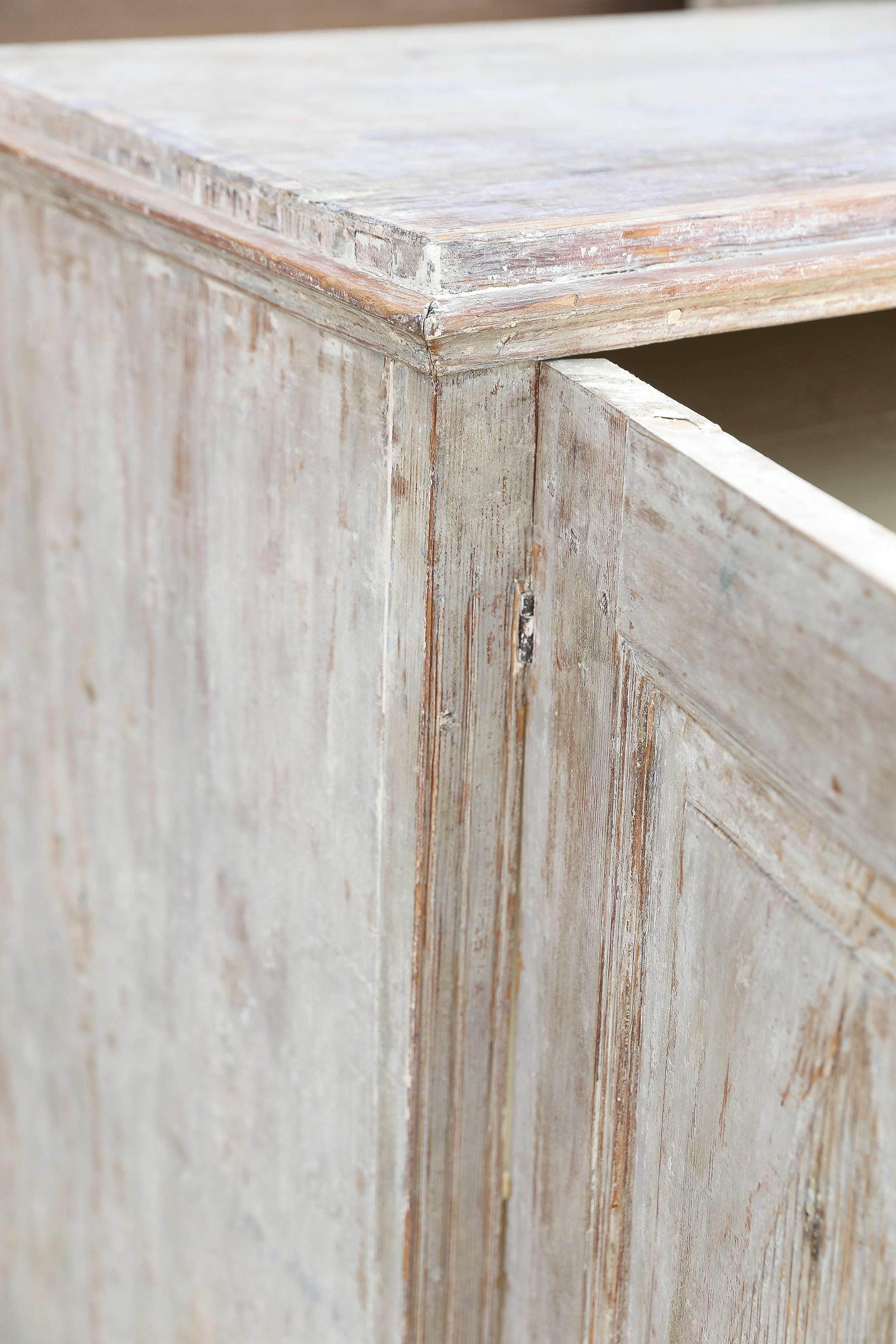 Wood Gustavian Swedish 19th Century Buffet Scraped to Original Pale Blue Paint