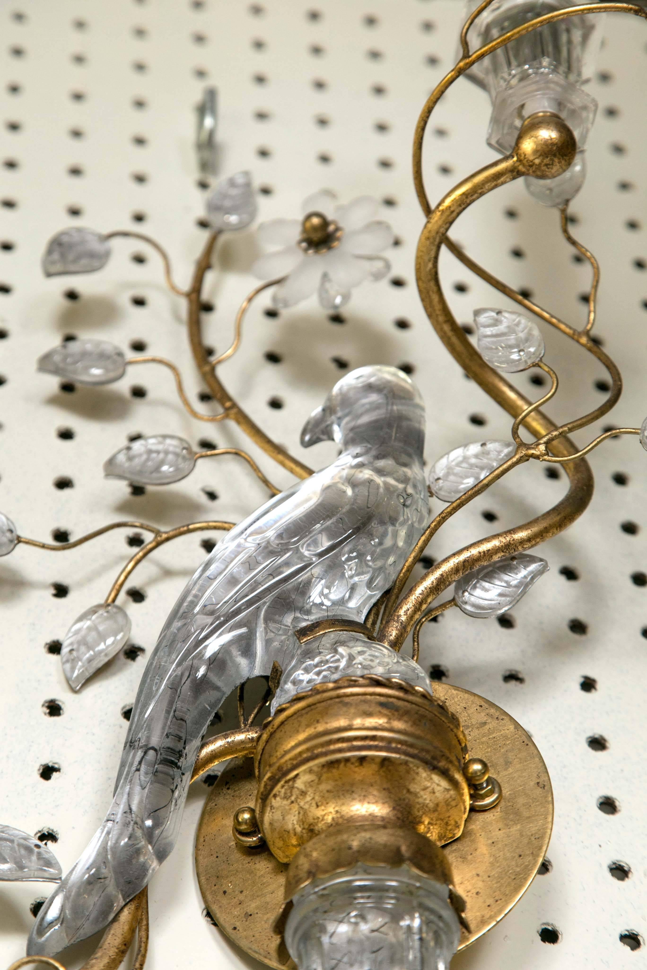 Pair of Glass and Gilt Metal Bird Sconces 2