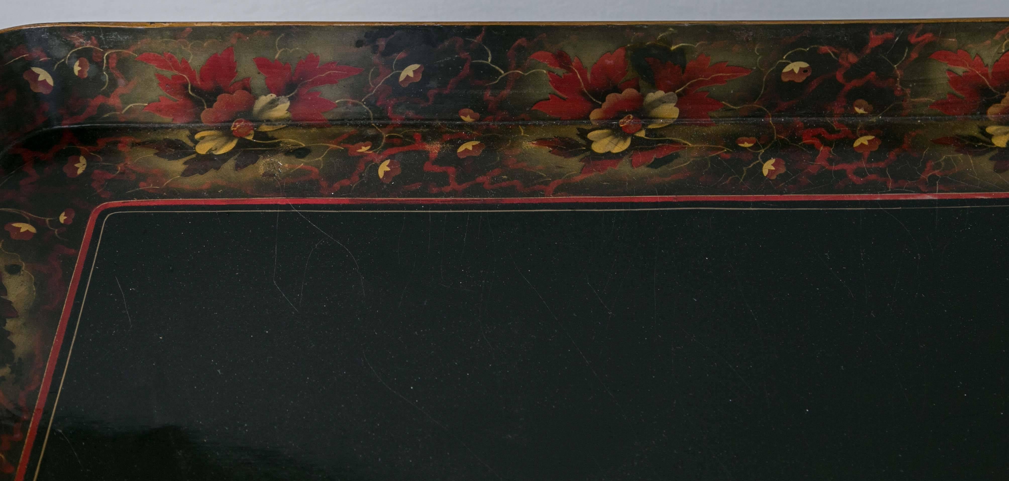 Hand-Painted Lacquer Tray on Custom Stand For Sale
