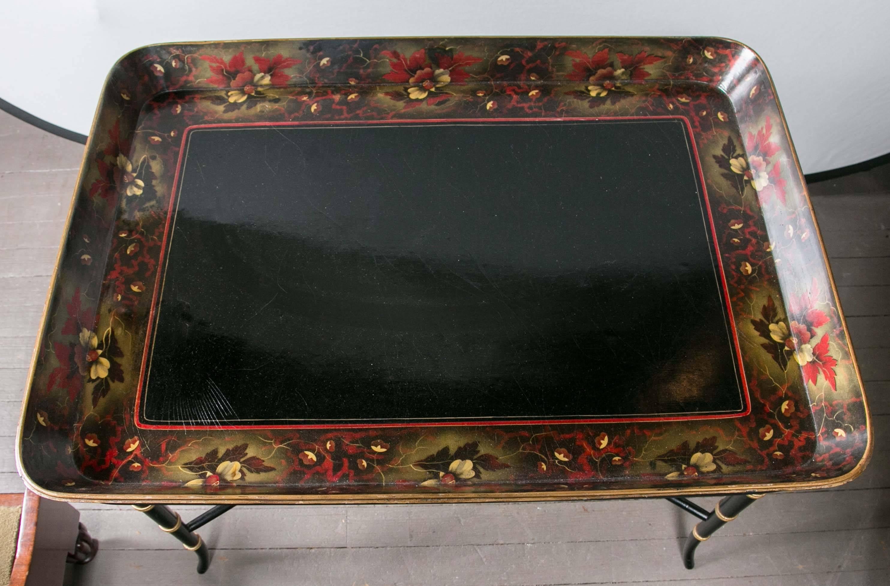 Lacquer Tray on Custom Stand In Good Condition For Sale In Woodbury, CT