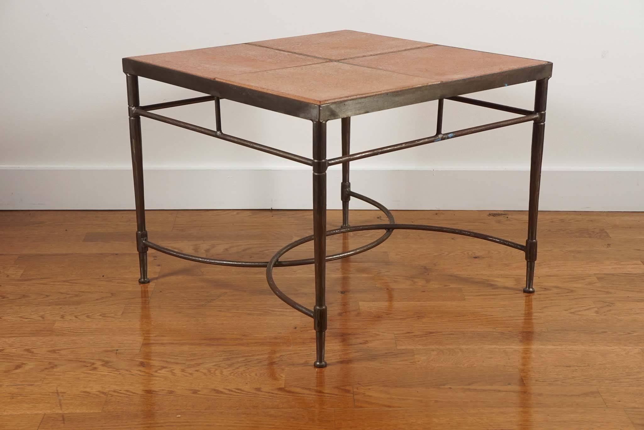 1970s steel base side table, with inset tile top.