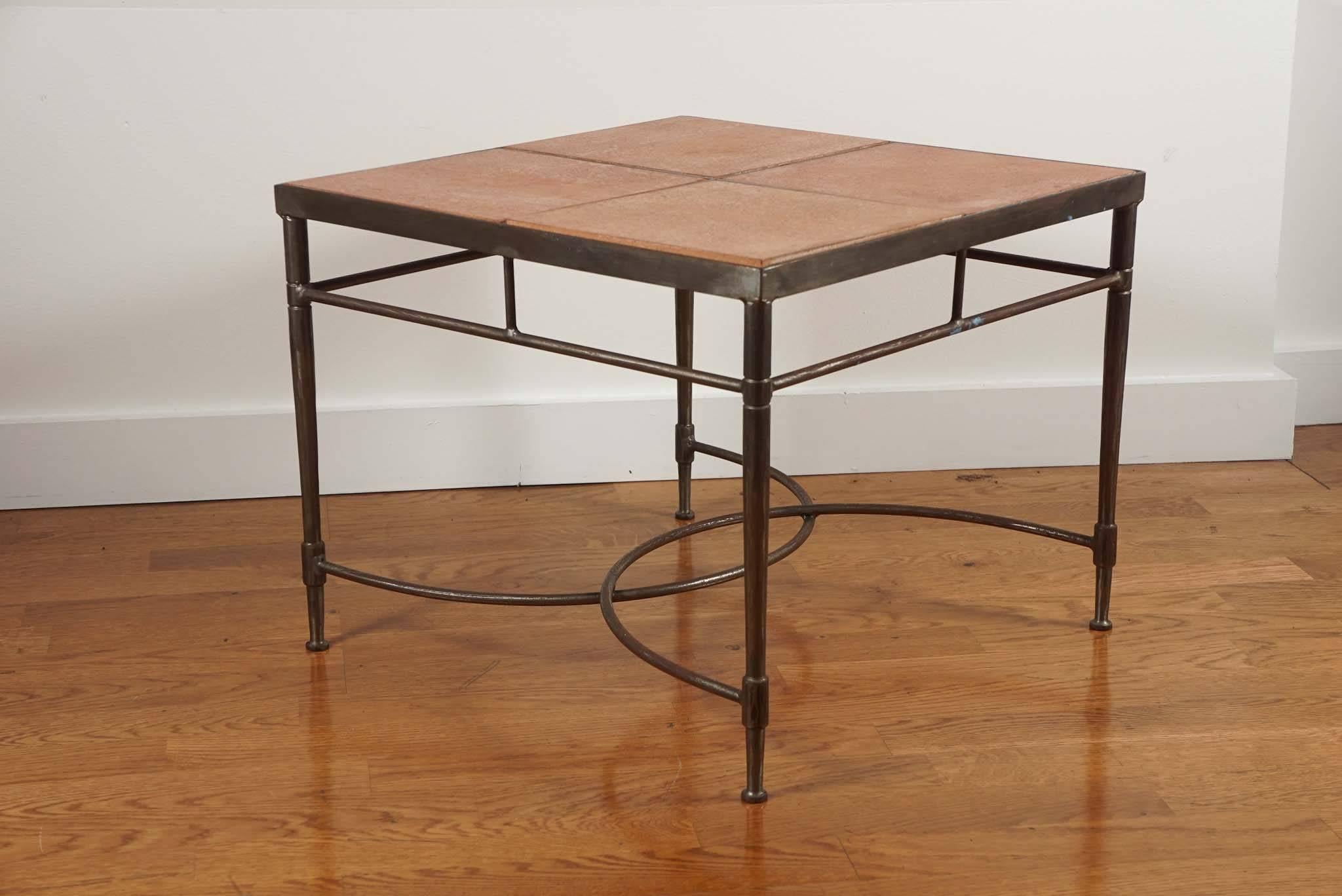 American Steel Base Side Table with Tile Top