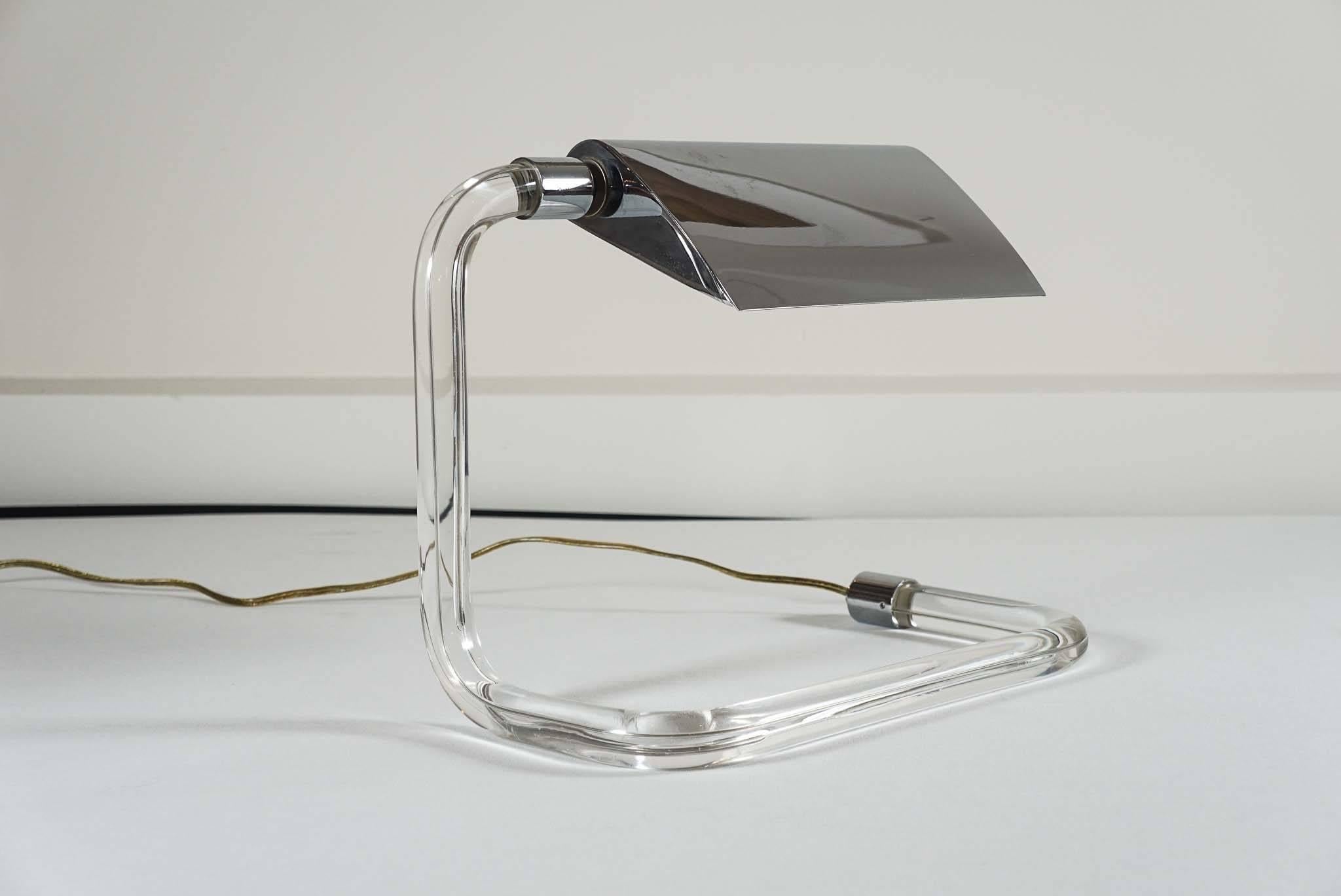 Mid-Century, Lucite and chrome, desk lamp, designed by Peter Hamburger, for Knoll.