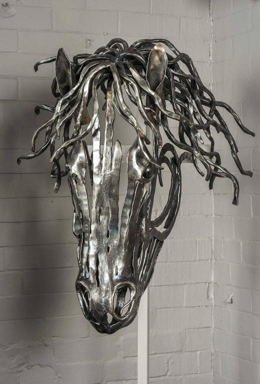 English Unique Hand-Forged Model of a Horse's Head in Textured Bar Steel For Sale