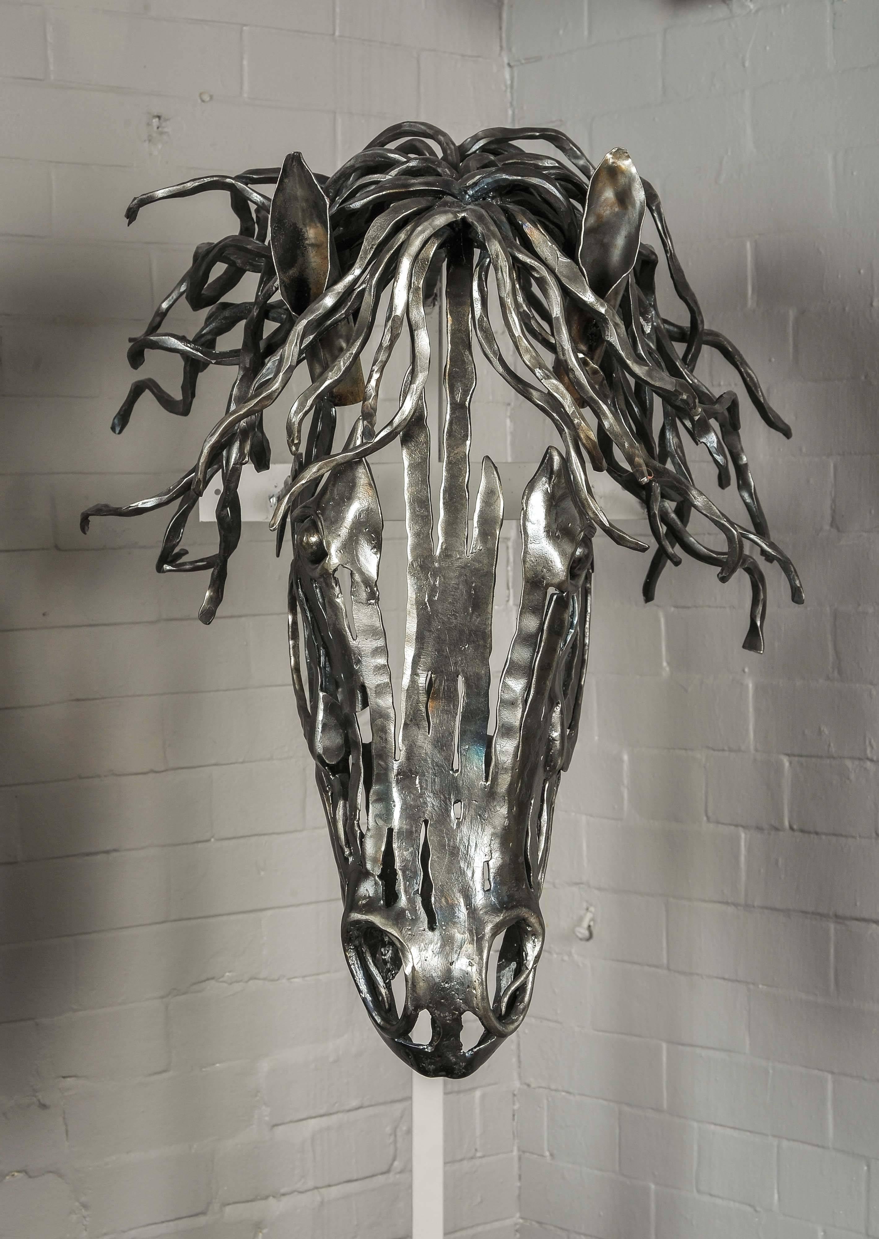 English Unique Hand-Forged Model of a Horse's Head in Textured Bar Steel For Sale
