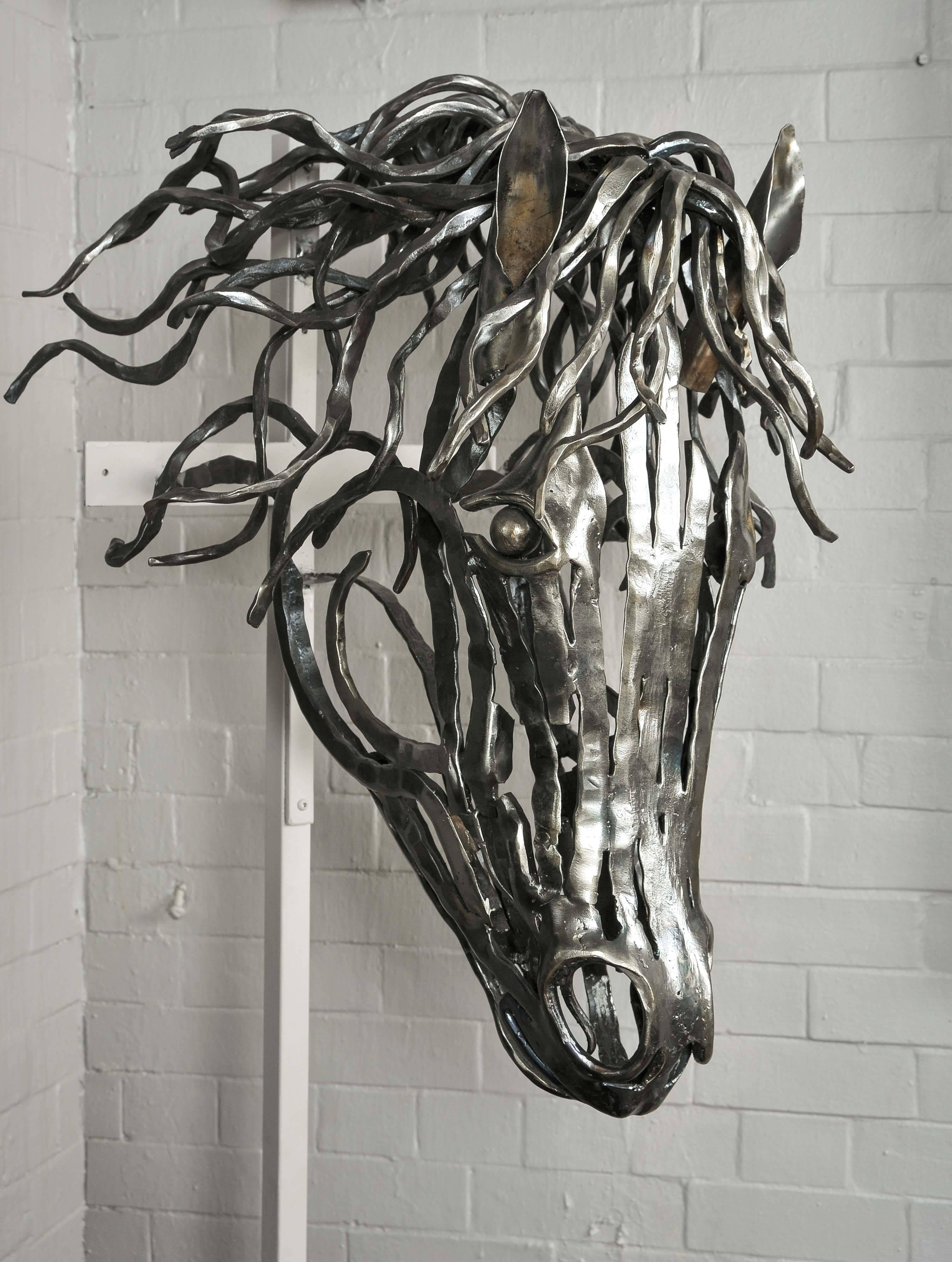 Contemporary Unique Hand-Forged Model of a Horse's Head in Textured Bar Steel For Sale