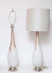 Pair of Mid-Century Modern Italian Murano Copper/White Glass Teardrop Lamps