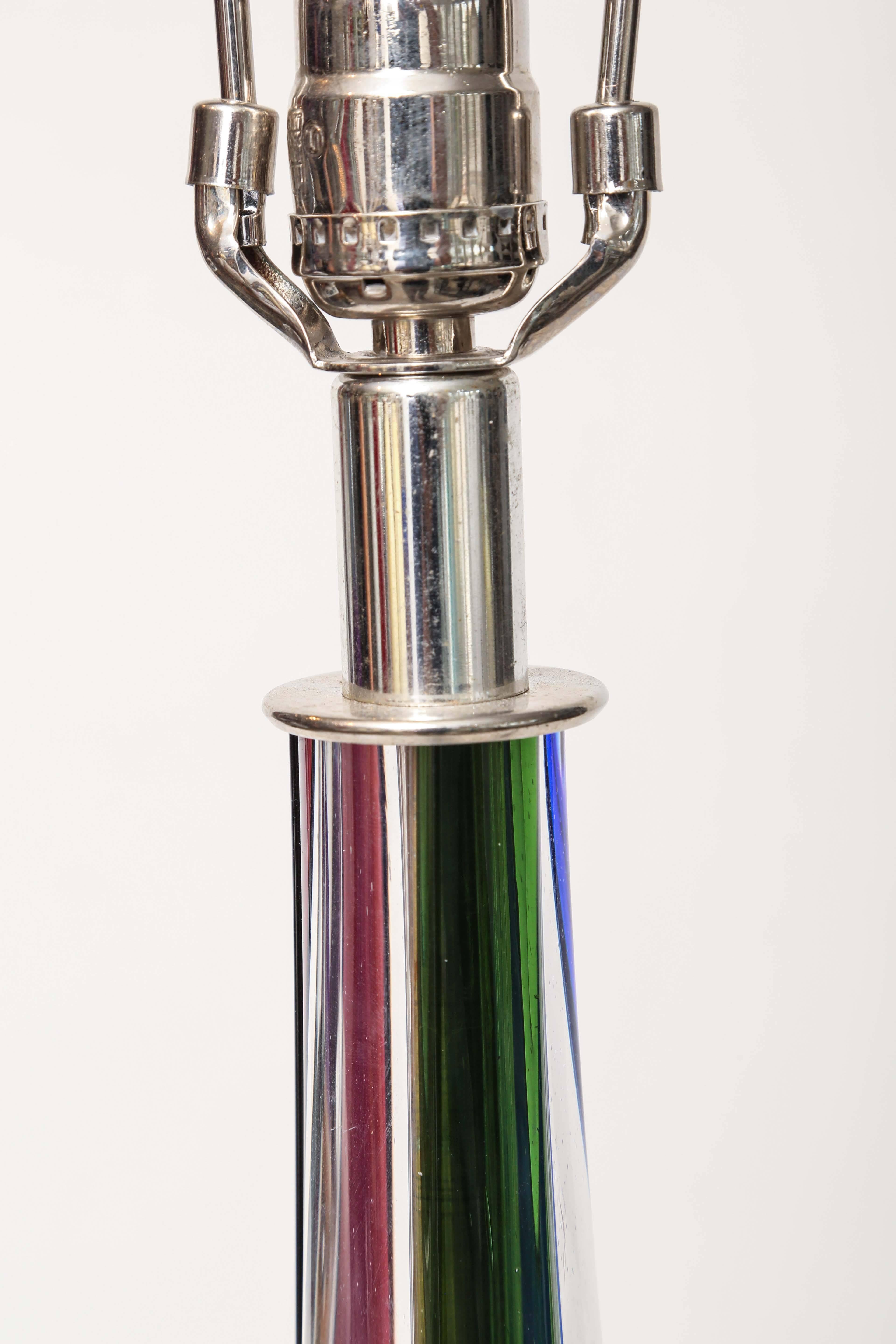Plated Mid-Century Modern Italian Venini Fulvio Bianconi Attributed Murano Glass Lamp For Sale
