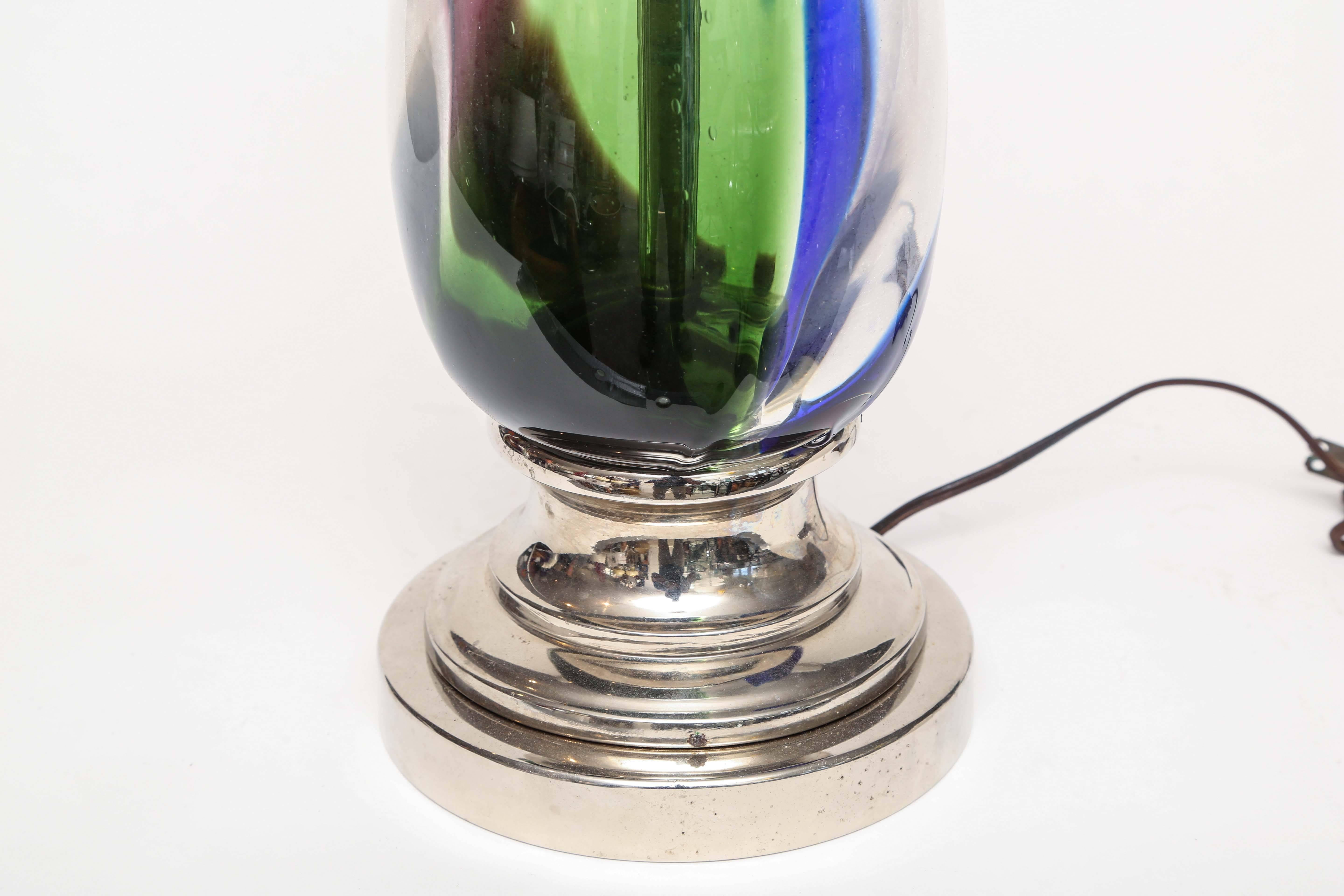 Mid-Century Modern Italian Venini Fulvio Bianconi Attributed Murano Glass Lamp In Good Condition For Sale In Miami, FL