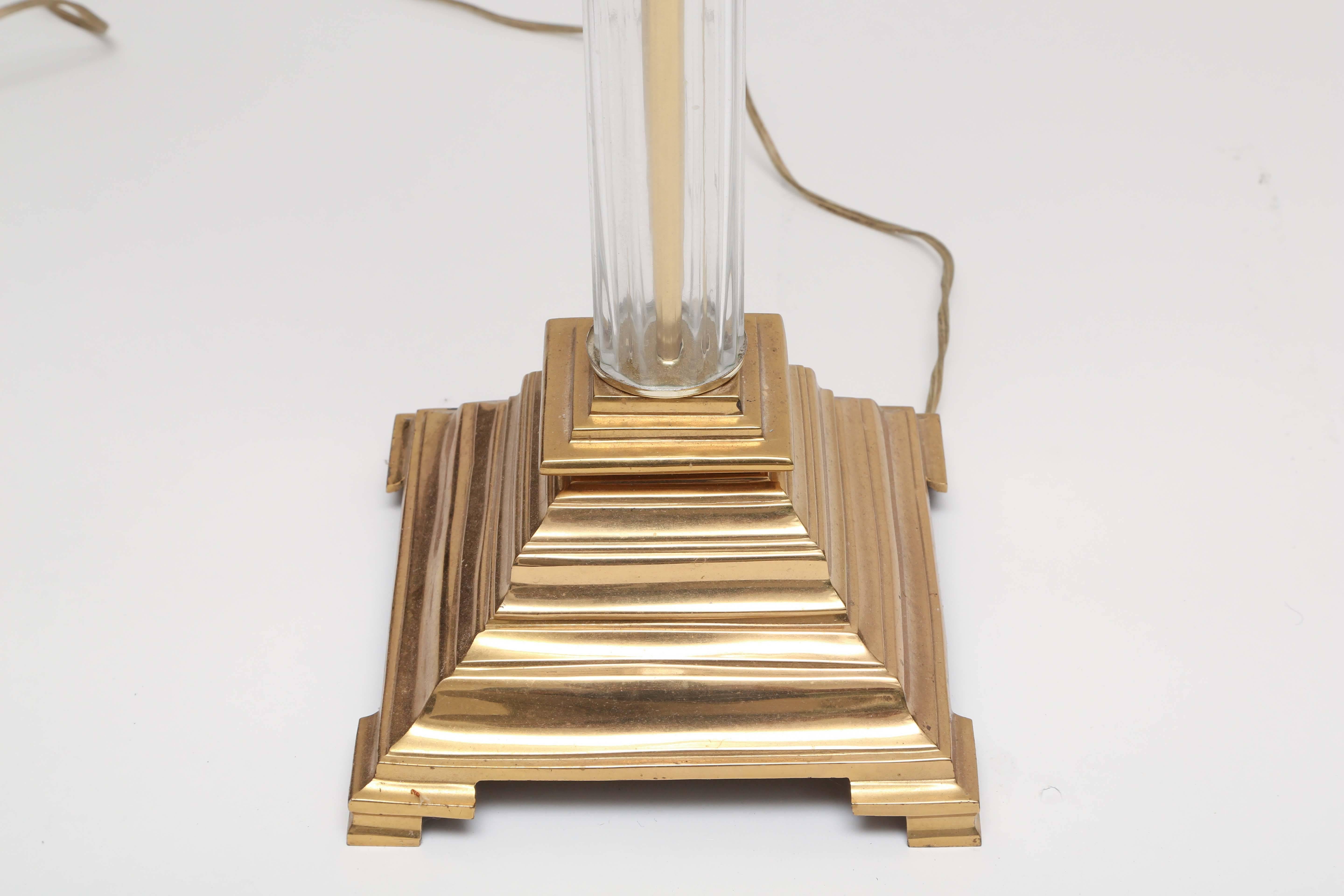 Hollywood Regency Modern Chapman Faux Bamboo Crystal, Brass Floor Lamp In Good Condition For Sale In Miami, FL