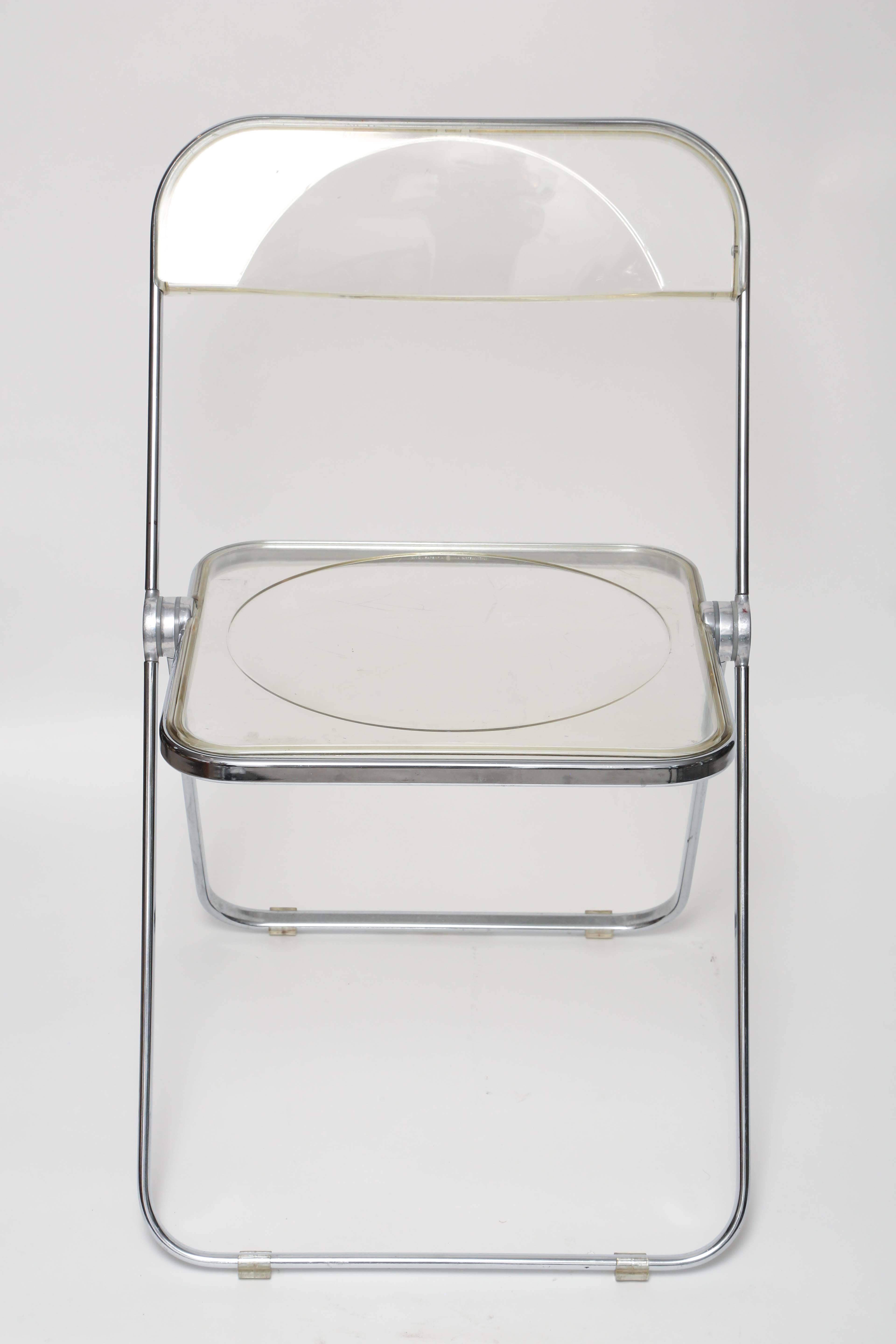 Mid-Century Modern Four-MCM Italian Castelli Giancarlo Piretti Acrylic Folding Plia Chairs
