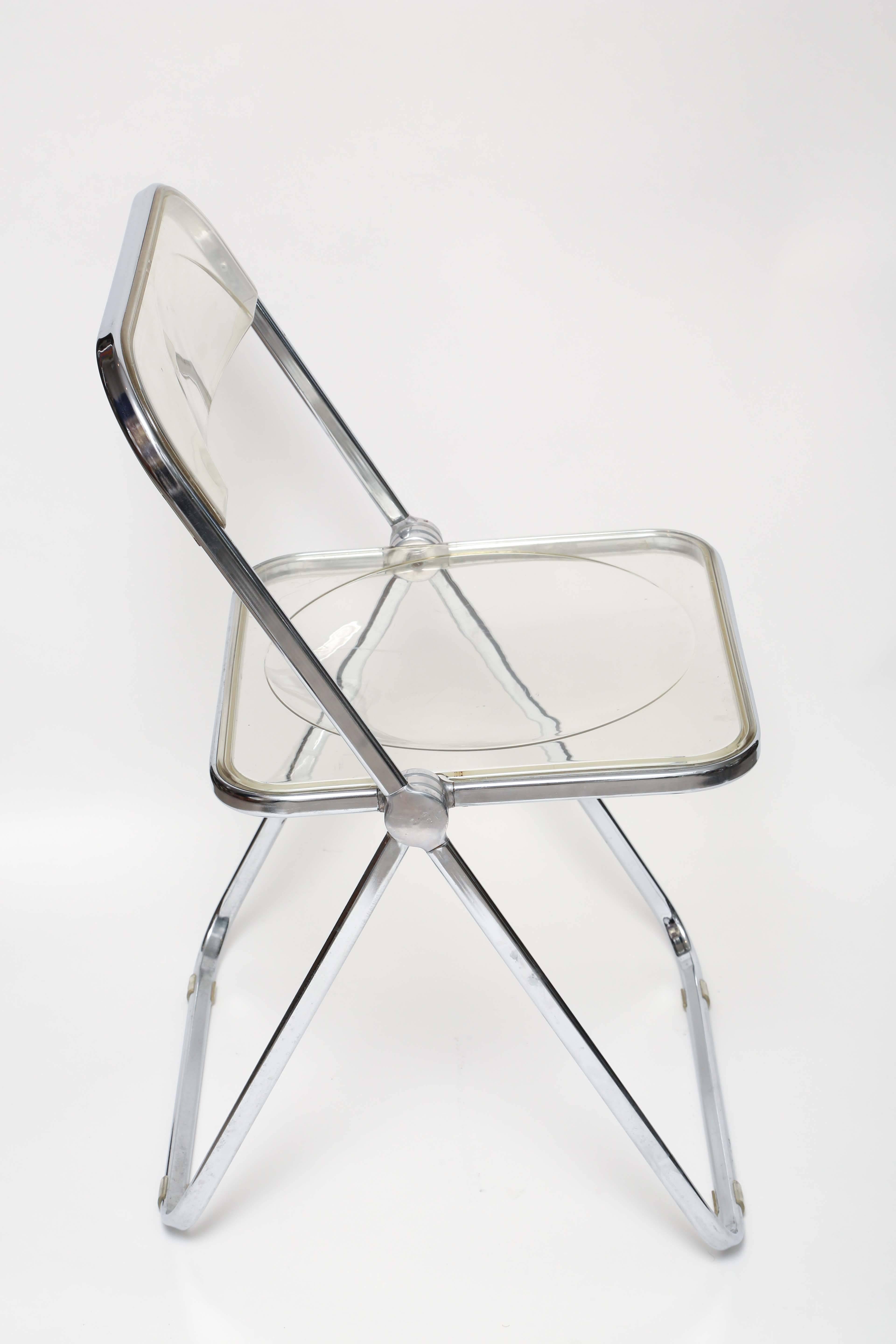 20th Century Four-MCM Italian Castelli Giancarlo Piretti Acrylic Folding Plia Chairs