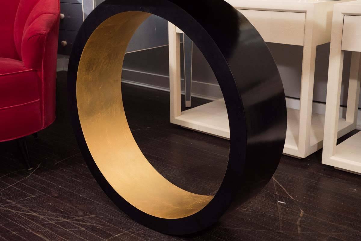 Philippine Custom Black Parchment Wall-Mount Circle Console with Gold Leaf Interior