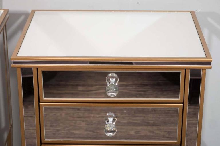 Pair of 3Drawer Gold Trim Mirrored Nightstands For Sale at 1stDibs gold mirror nightstand