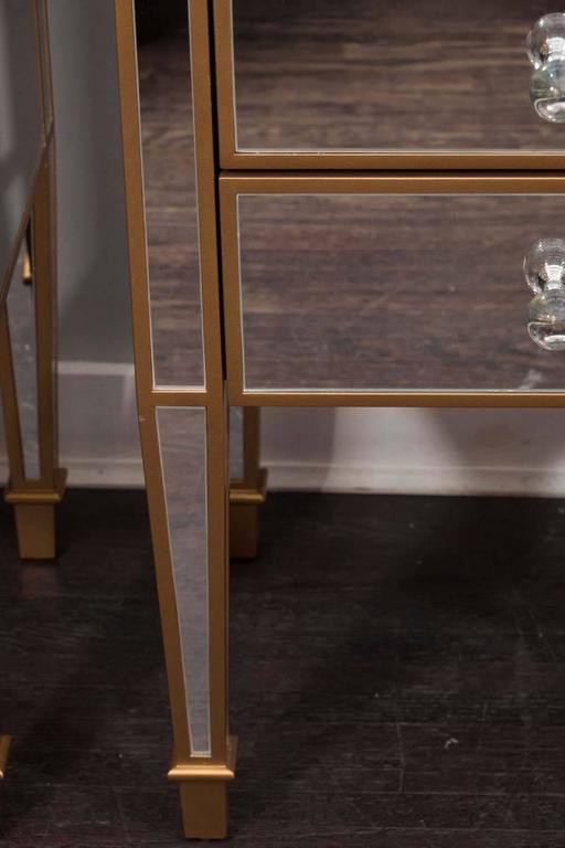 Pair of 3Drawer Gold Trim Mirrored Nightstands For Sale at 1stDibs gold mirror nightstand