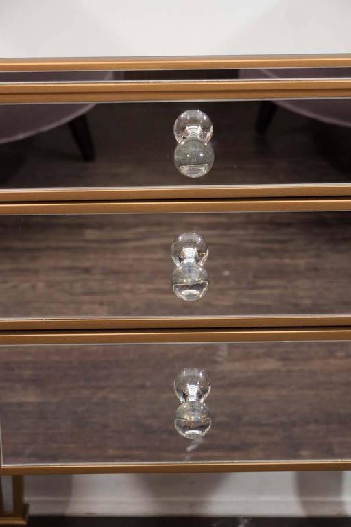 Pair of 3Drawer Gold Trim Mirrored Nightstands For Sale at 1stDibs