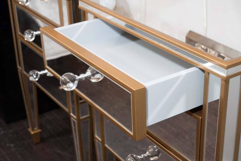 Pair of 3Drawer Gold Trim Mirrored Nightstands For Sale at 1stDibs gold mirror nightstand