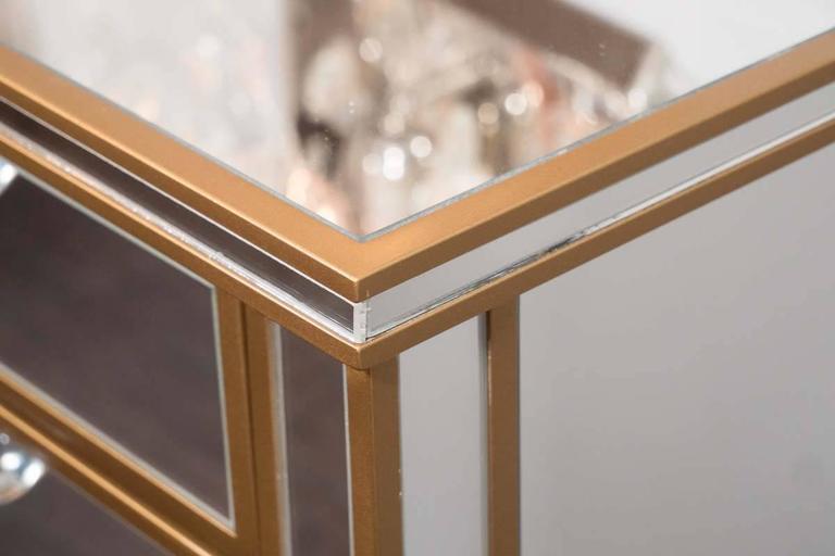 Pair of 3Drawer Gold Trim Mirrored Nightstands For Sale at 1stDibs