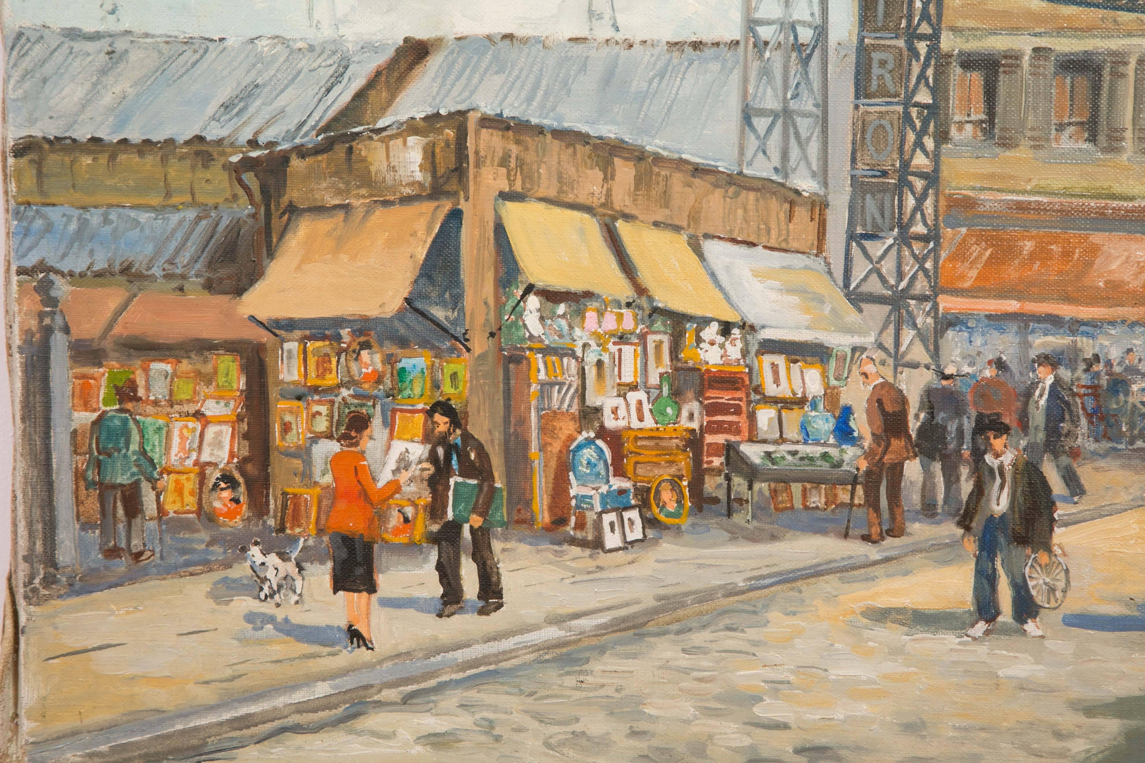 French Charles Blondin Painting, The Entry of Biron Market at Clignancourt Flea Market For Sale